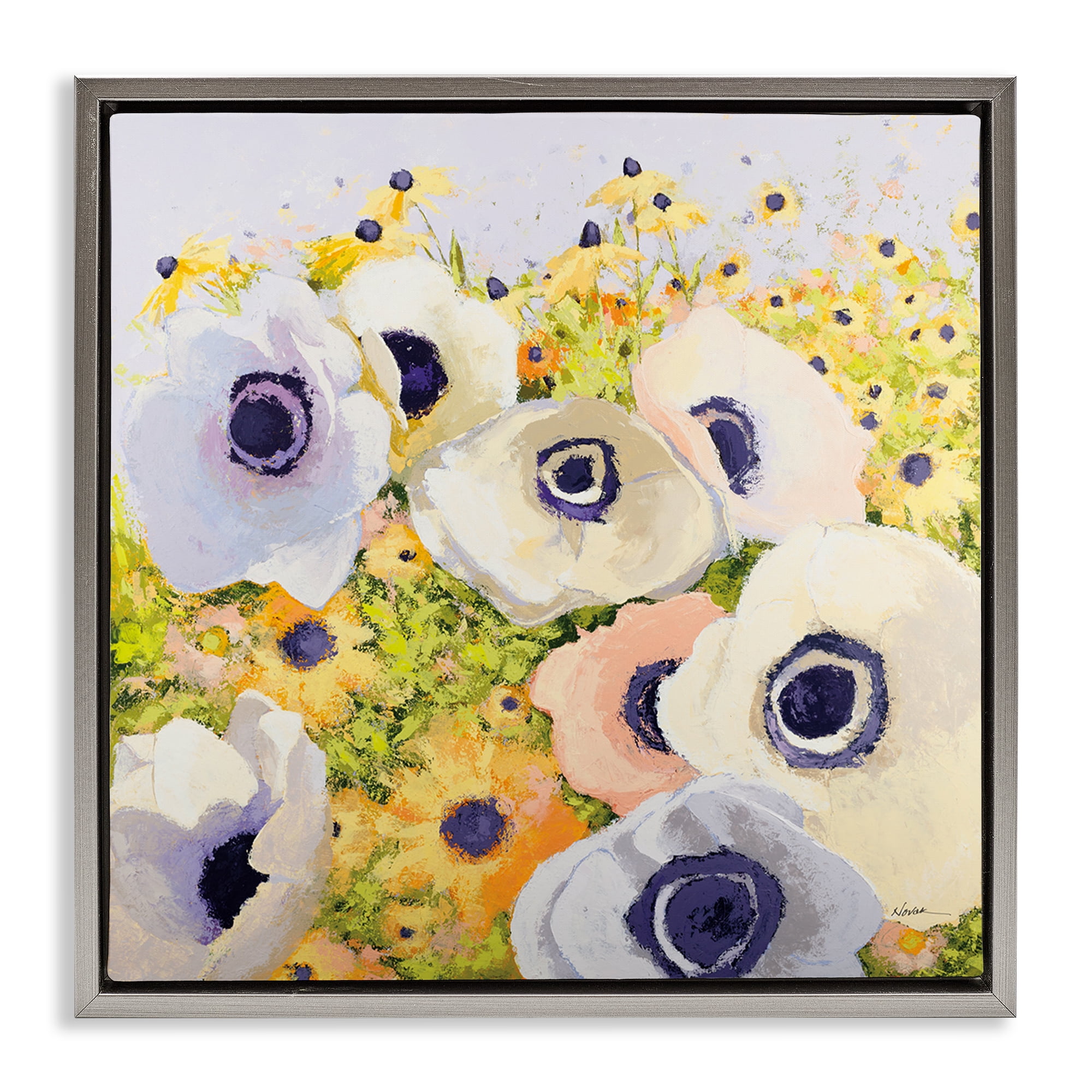 Stupell Industries Pastel Poppy Field Plants & Flowers Painting Gray Floater Framed Canvas Art Print Wall Art, 18 x 18