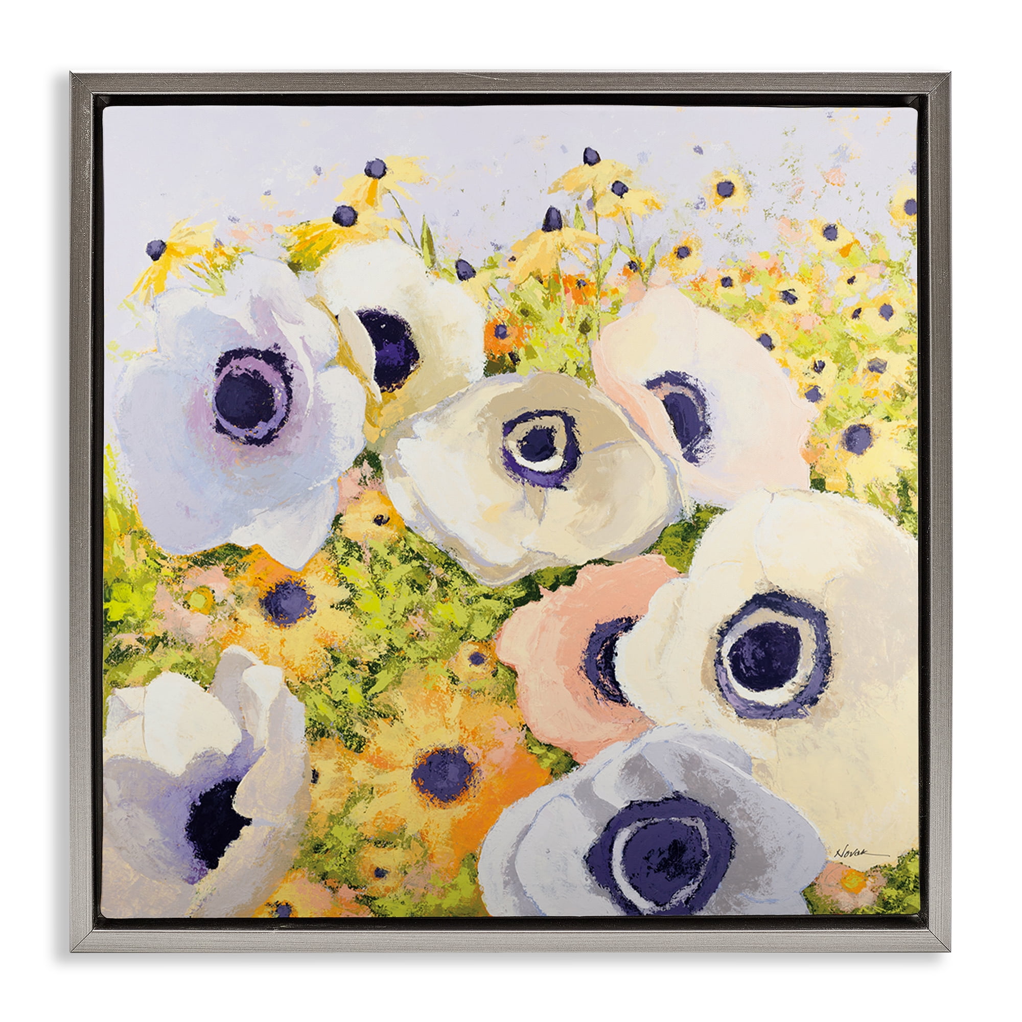 Stupell Industries Pastel Poppy Field Plants & Flowers Painting Gray Floater Framed Canvas Art Print Wall Art, 25 x 25