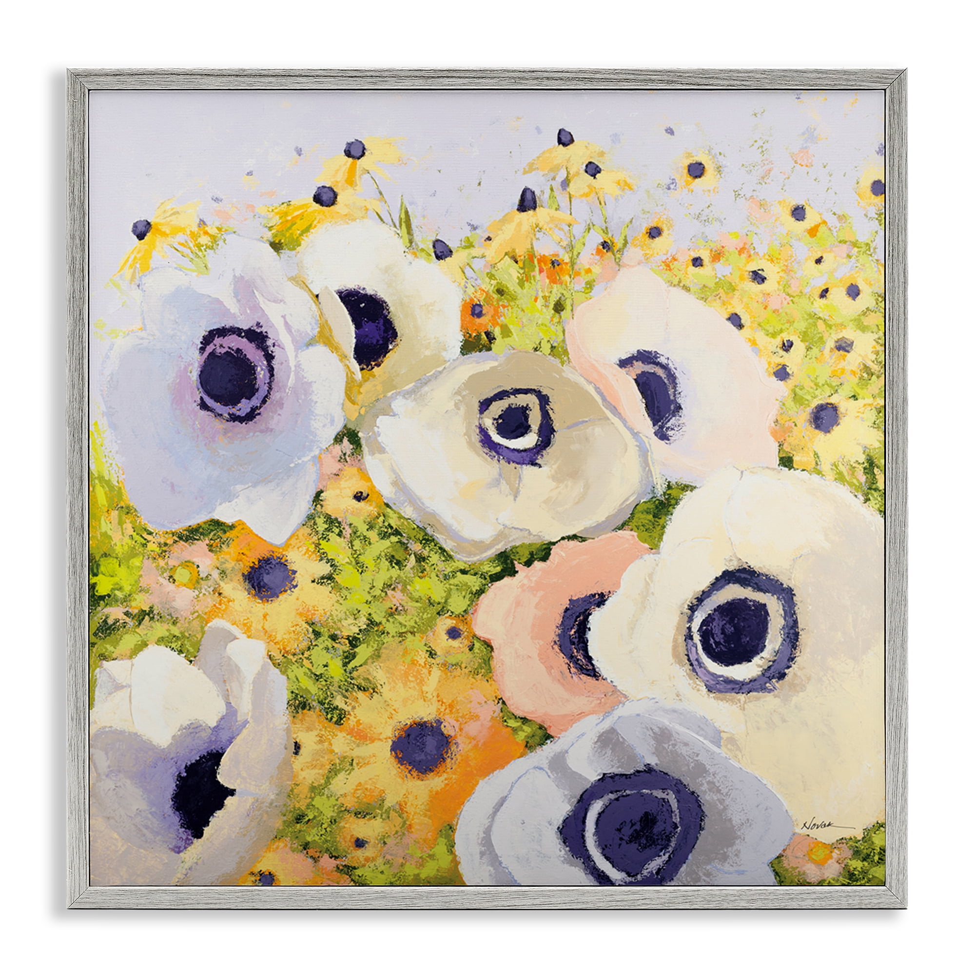 Stupell Industries Pastel Poppy Field Plants & Flowers Painting Gray Framed Art Print Wall Art, 17 x 17