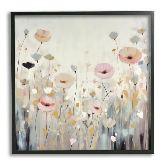 Stupell Industries Pastel Poppy Meadow Botanical & Floral Painting Black Framed Art Print Wall Art, 24 x 24