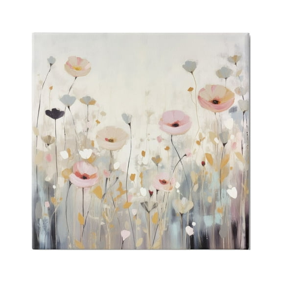 Stupell Industries Pastel Poppy Meadow Botanical & Floral Painting Gallery Wrapped Canvas Art Print Wall Art, 17 x 17