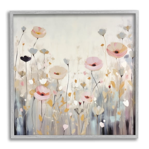 Stupell Industries Pastel Poppy Meadow Botanical & Floral Painting Gray Framed Art Print Wall Art, 12 x 12