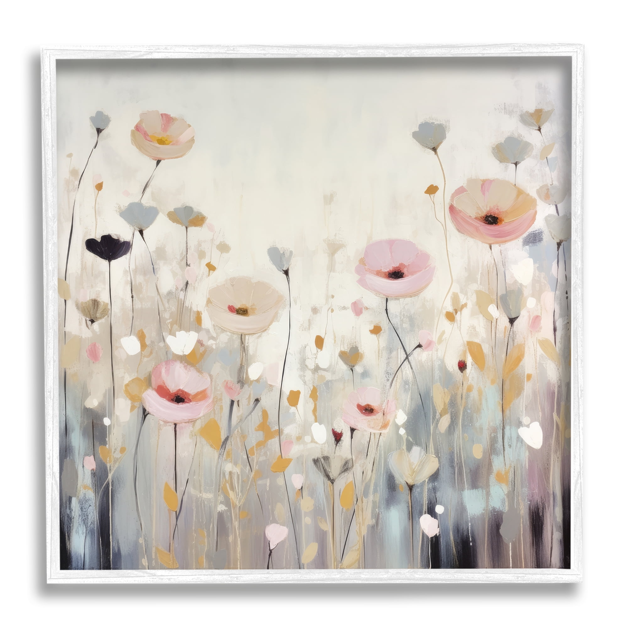 Stupell Industries Pastel Poppy Meadow Botanical & Floral Painting White Framed Art Print Wall Art, 12 x 12
