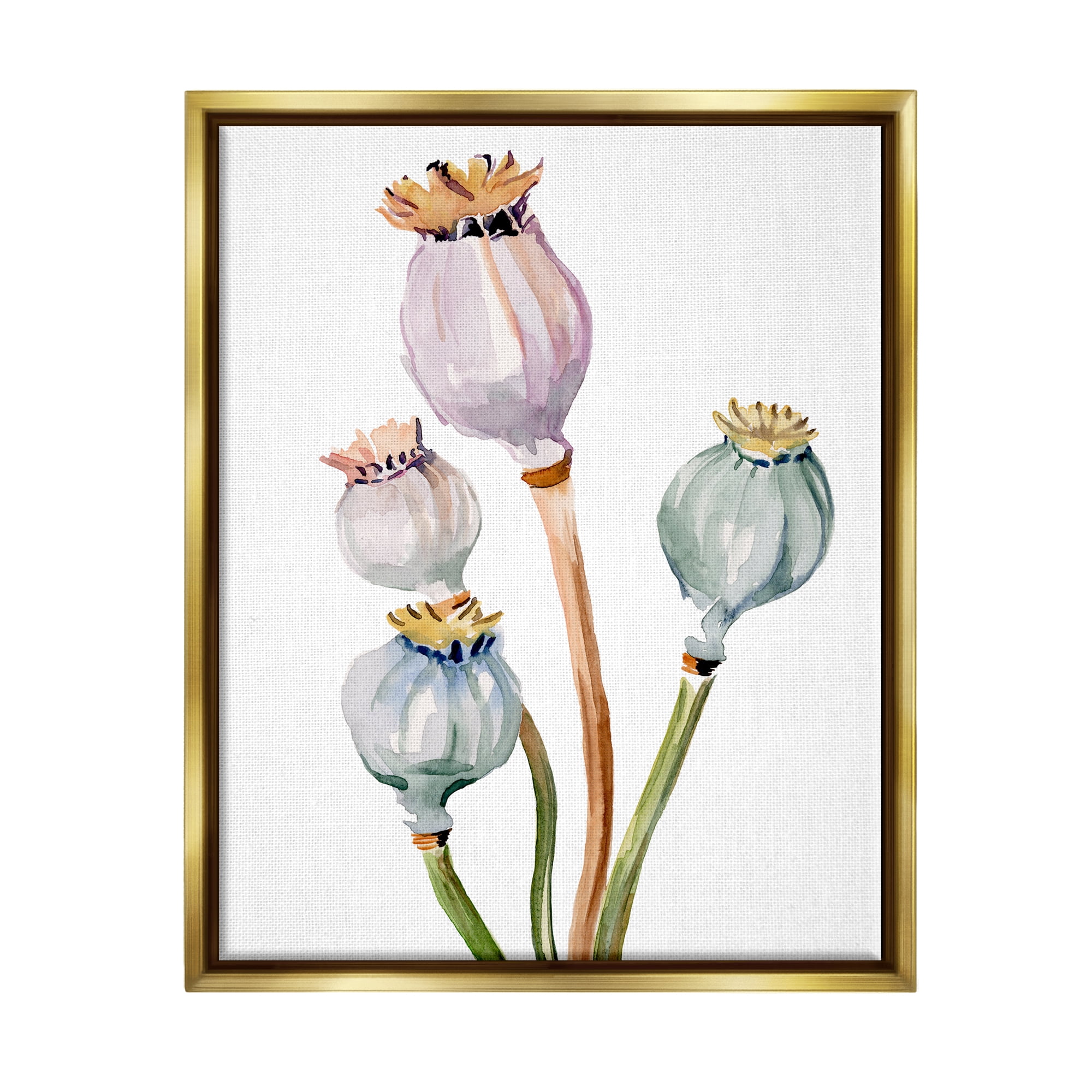 Stupell Industries Pastel Poppy Pods Watercolor Botanical & Floral Painting Gold Floater Framed Art Print Wall Art