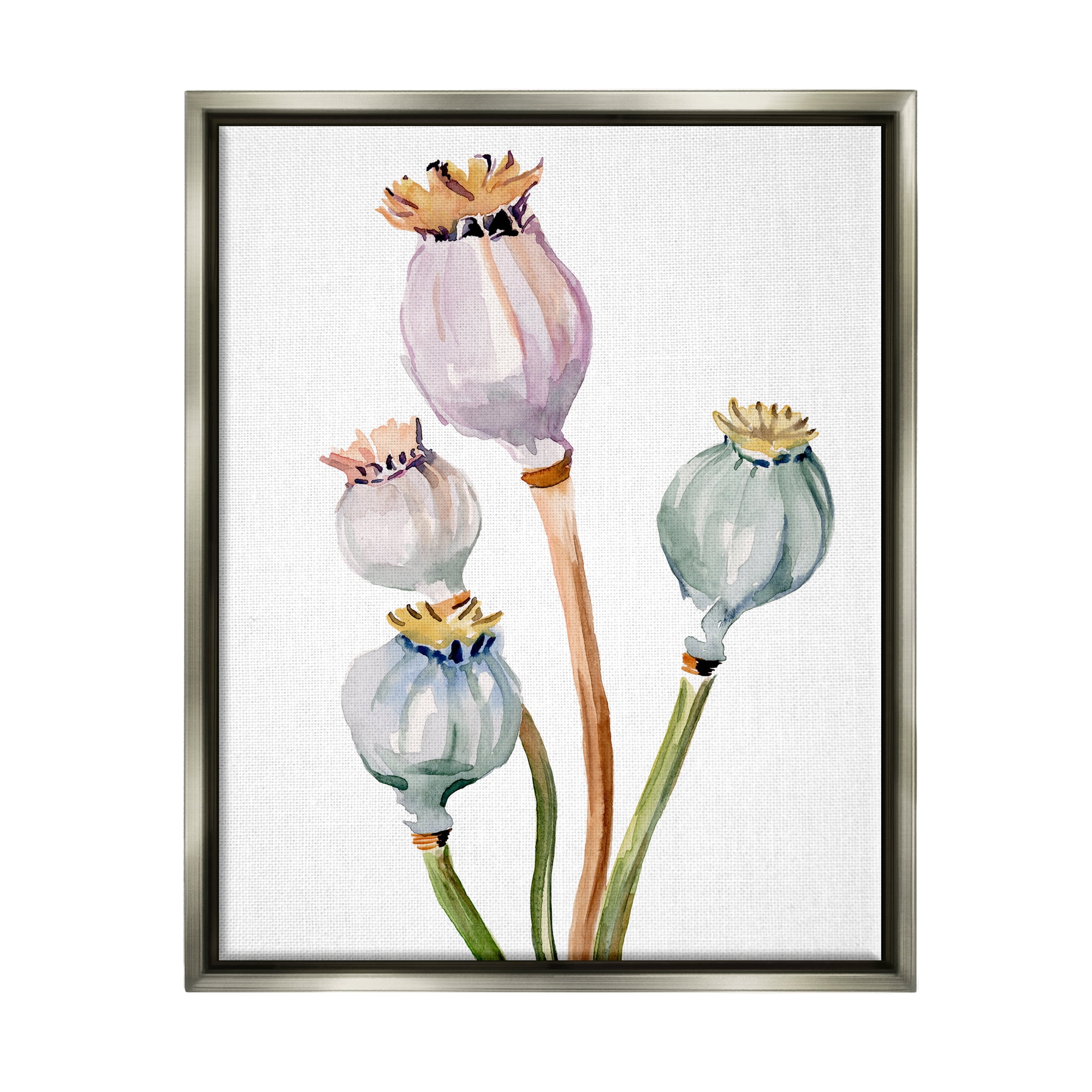 Stupell Industries Pastel Poppy Pods Watercolor Botanical & Floral Painting Gray Floater Framed Art Print Wall Art