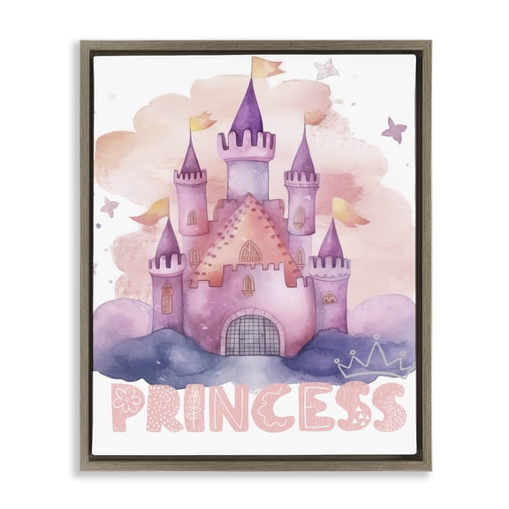 Stupell Industries Eclectic Pastel Princess Castle Brown Floating Frame Canvas Art, 25 x 31, by Jesse Keith