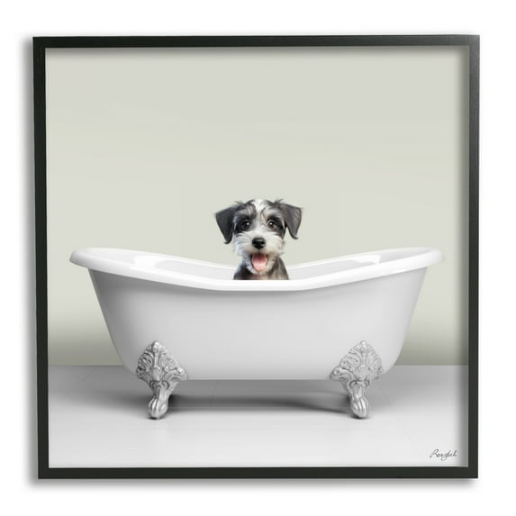 Stupell Industries Pastel Puppy in Bathtub Animals & Insects Painting Black Framed Art Print Wall Art, 12 x 12
