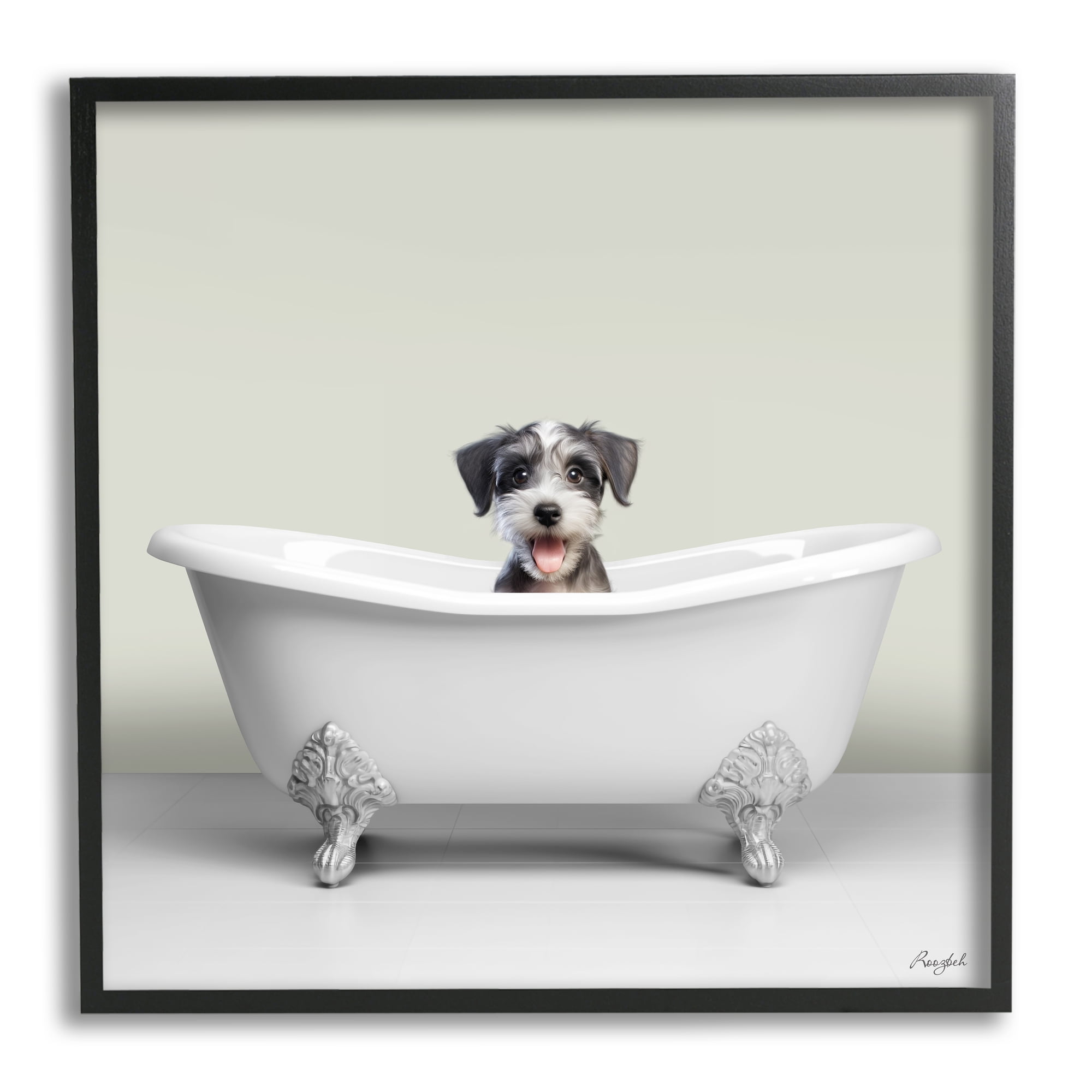 Stupell Industries Pastel Puppy in Bathtub Animals & Insects Painting Black Framed Art Print Wall Art, 24 x 24