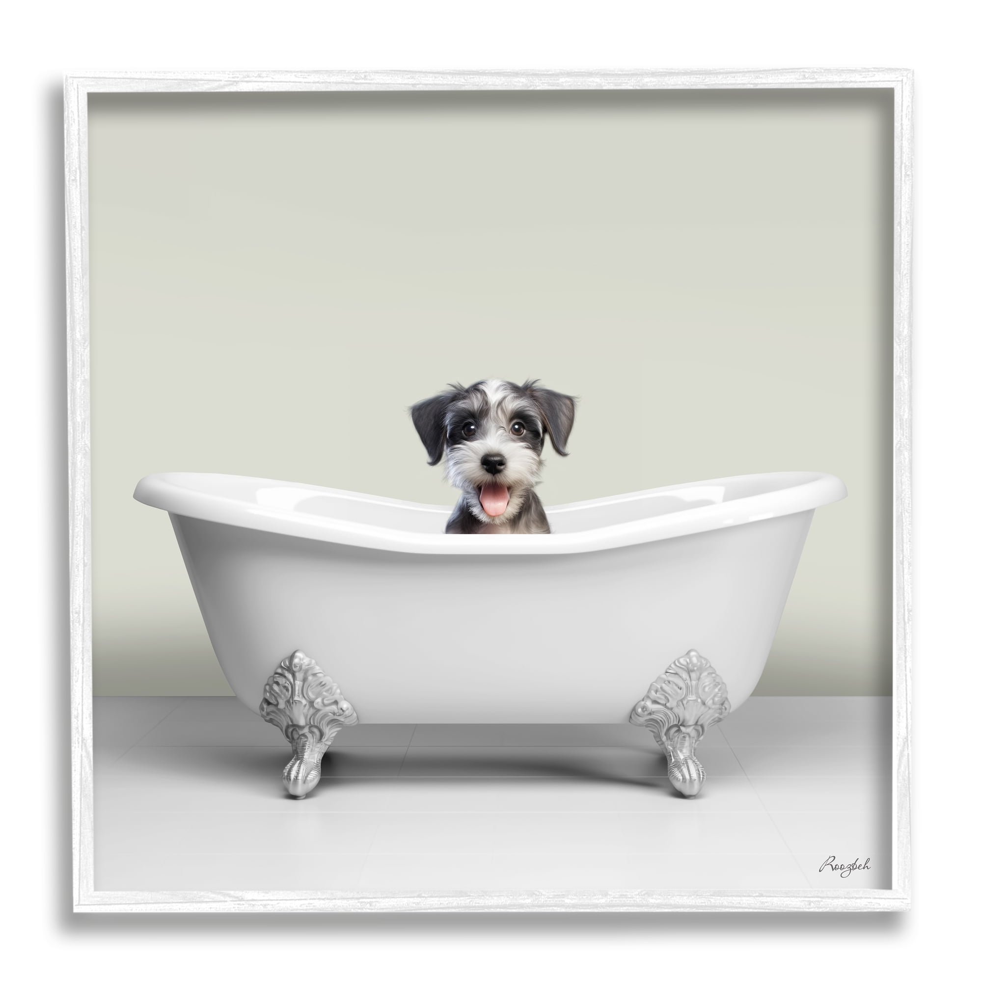 Stupell Industries Pastel Puppy in Bathtub Animals & Insects Painting White Framed Art Print Wall Art, 24 x 24