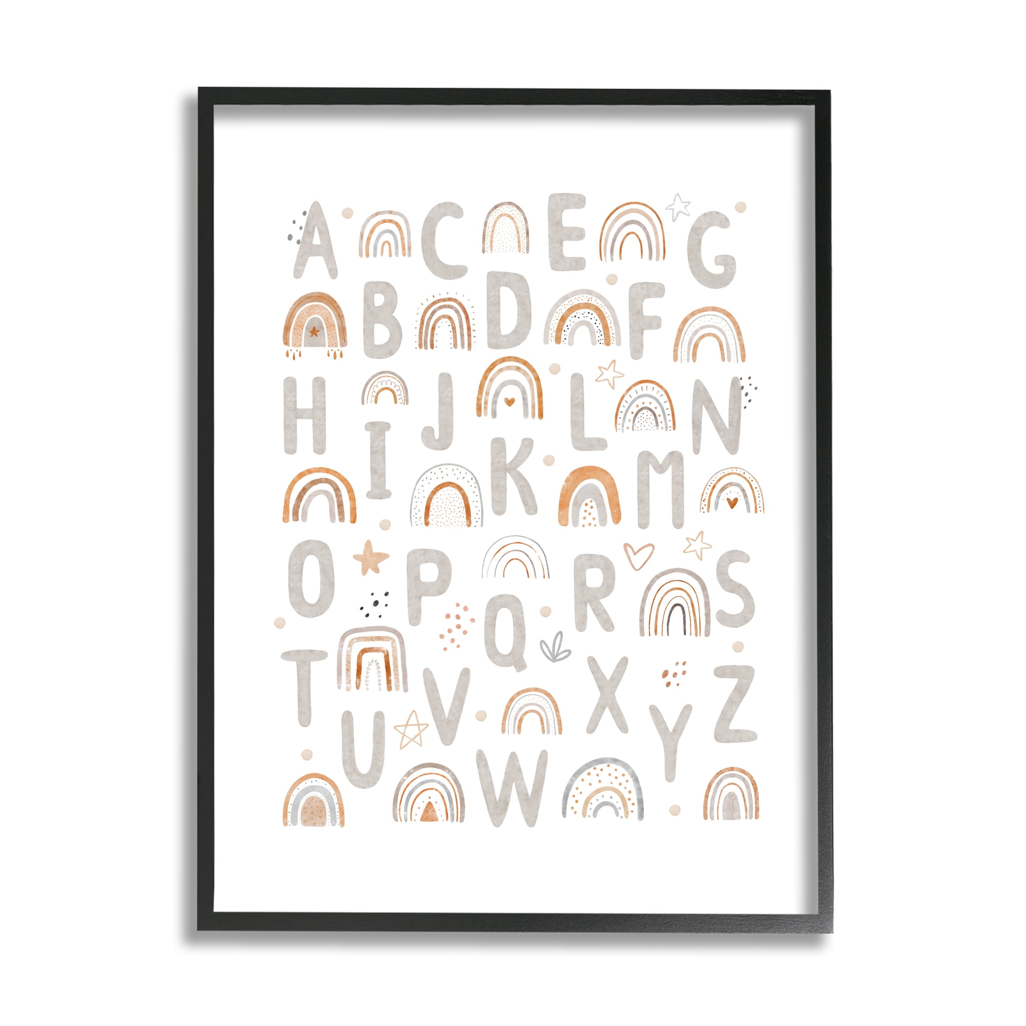 Stupell Industries Pastel Rainbow Alphabet Abstract Painting Black Framed Art Print Wall Art, 24 x 30
