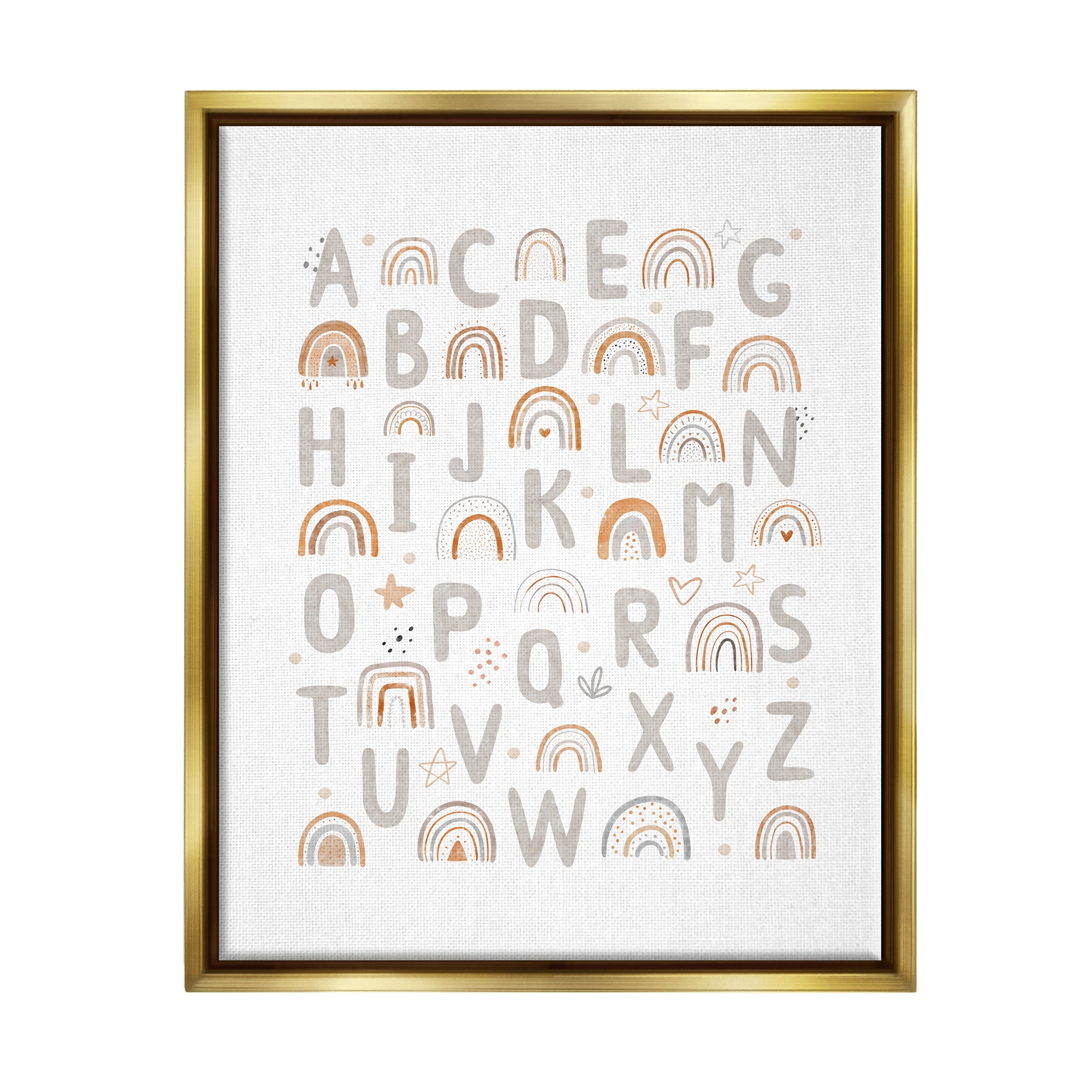 Stupell Industries Pastel Rainbow Alphabet Abstract Painting Gold Floater Framed Art Print Wall Art, 25 x 31
