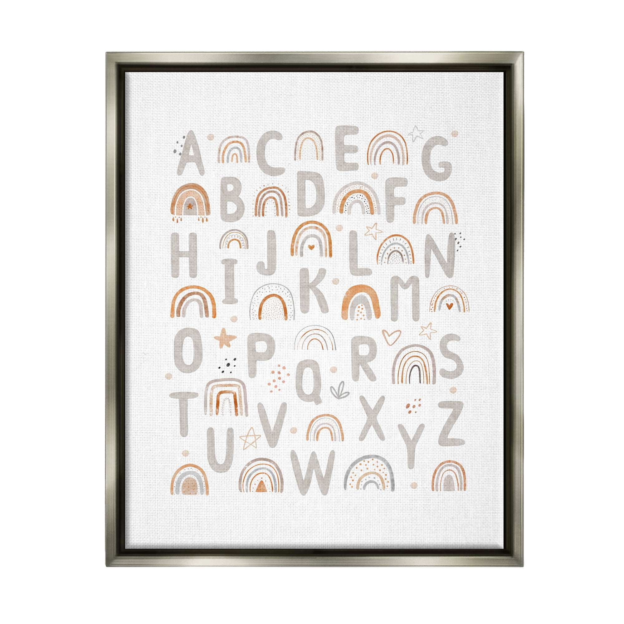 Stupell Industries Pastel Rainbow Alphabet Abstract Painting Gray Floater Framed Art Print Wall Art, 17 x 21