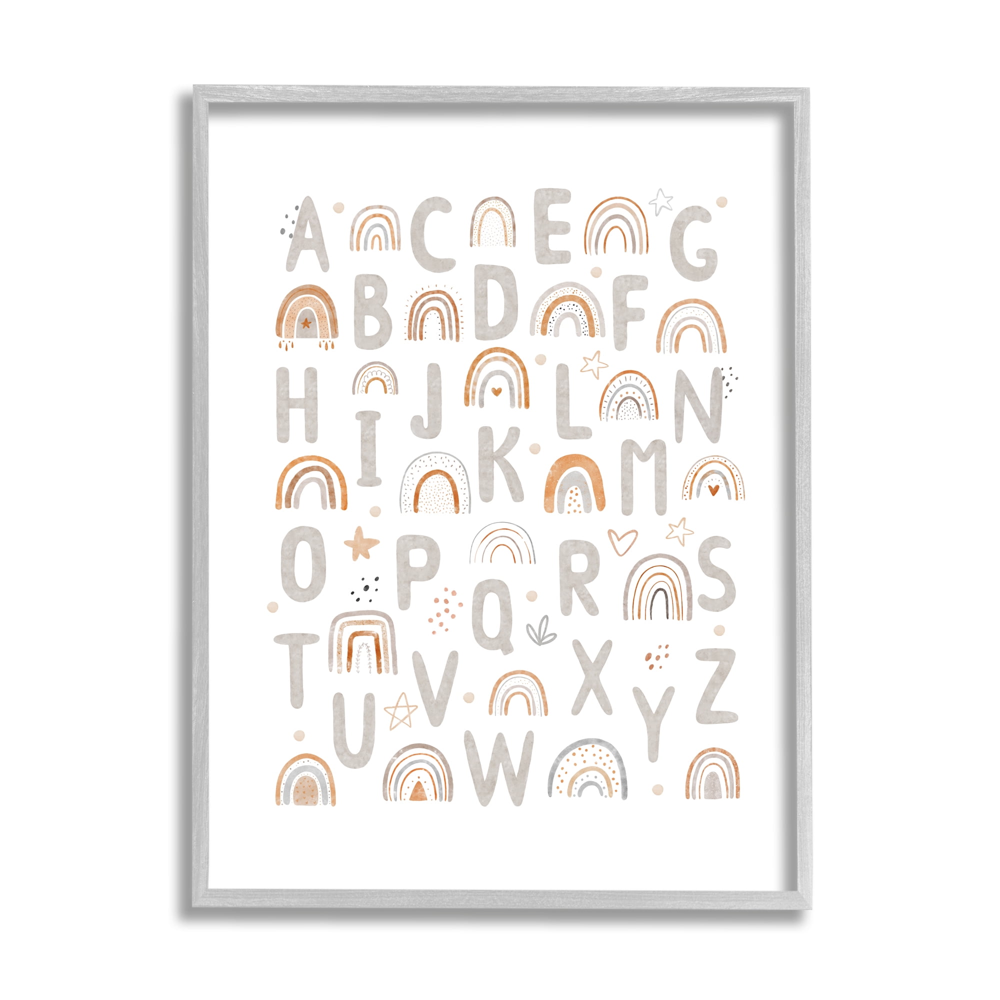 Stupell Industries Pastel Rainbow Alphabet Abstract Painting Gray Framed Art Print Wall Art, 11 x 14