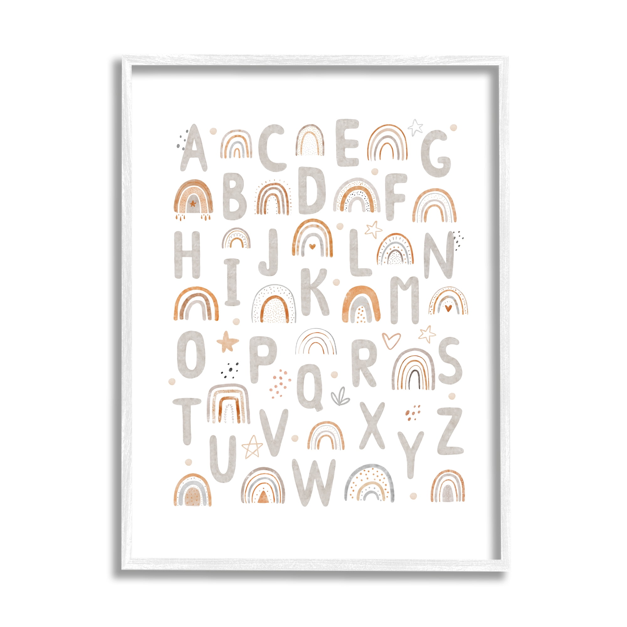Stupell Industries Pastel Rainbow Alphabet Abstract Painting White Framed Art Print Wall Art, 16 x 20