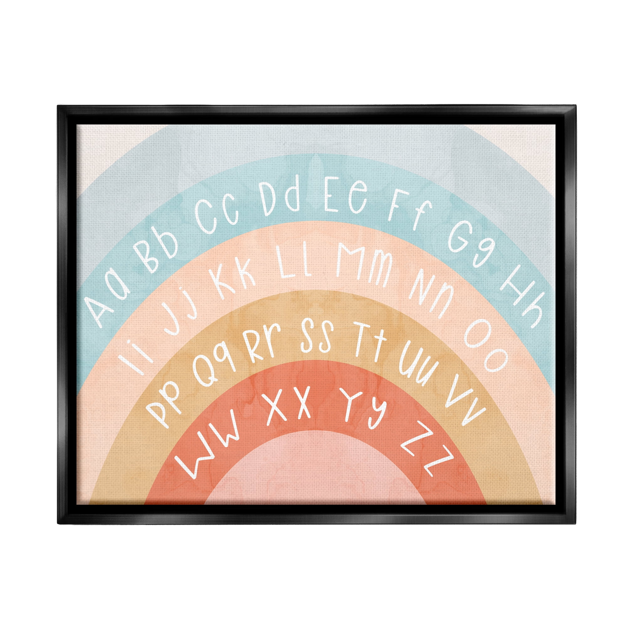 Stupell Industries Pastel Rainbow Alphabet Landscape Painting Black Floater Framed Canvas Art Print Wall Art, 31 x 25