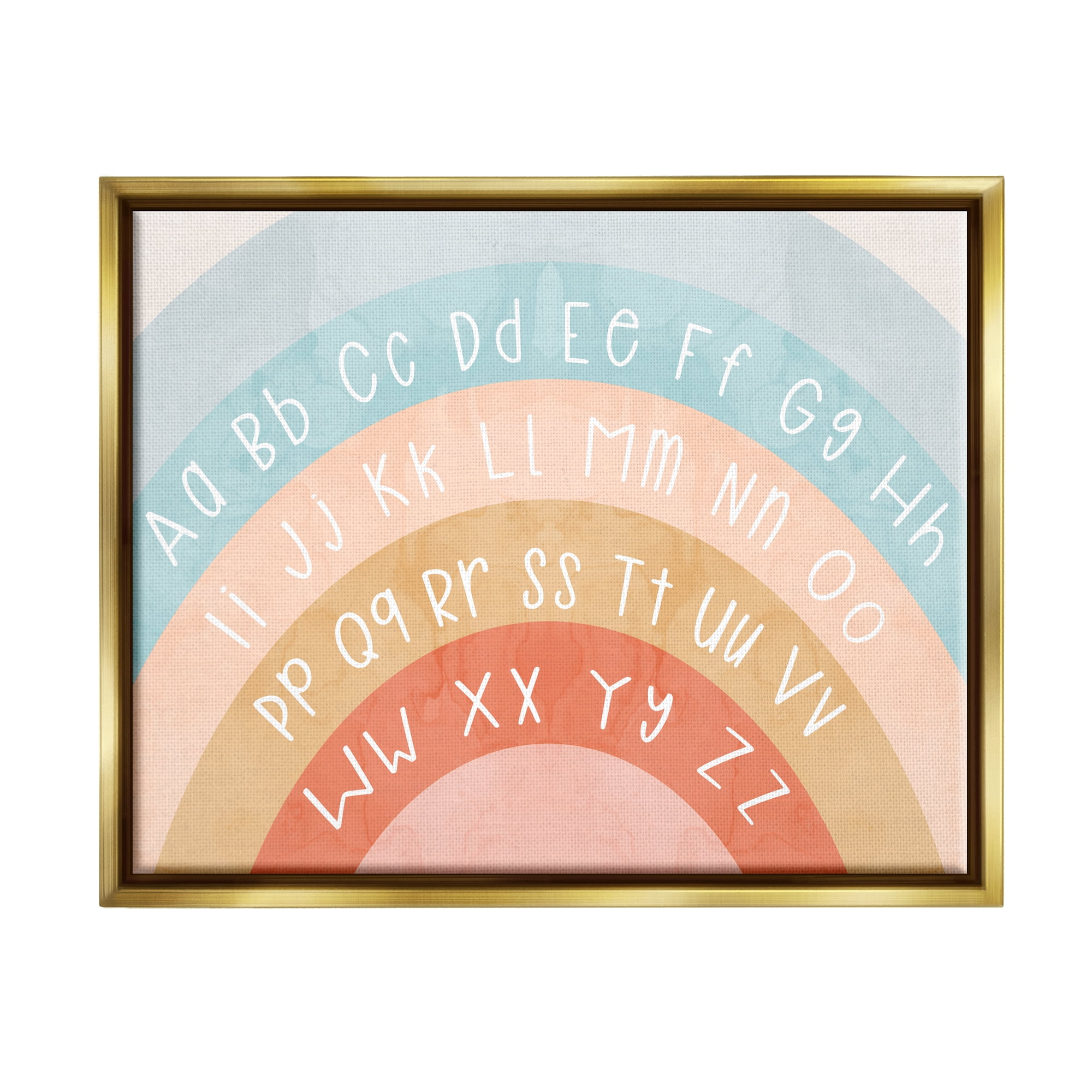 Stupell Industries Pastel Rainbow Alphabet Landscape Painting Gold Floater Framed Canvas Art Print Wall Art, 21 x 17