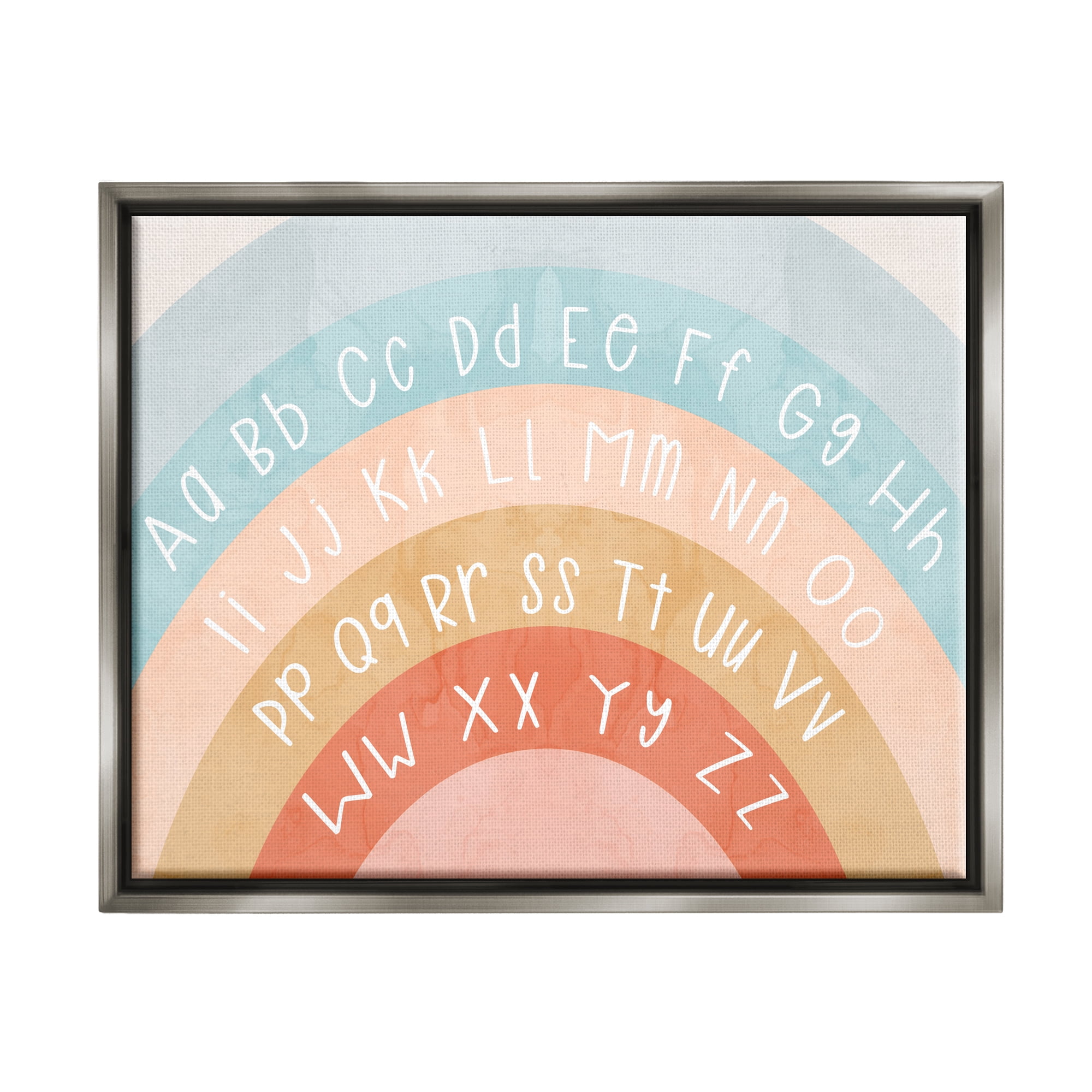 Stupell Industries Pastel Rainbow Alphabet Landscape Painting Gray Floater Framed Canvas Art Print Wall Art, 31 x 25