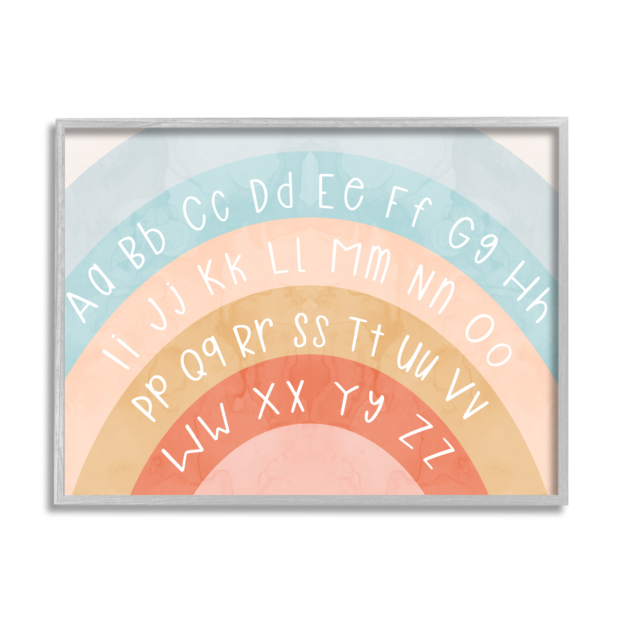 Stupell Industries Pastel Rainbow Alphabet Landscape Painting Gray Framed Art Print Wall Art, 20 x 16