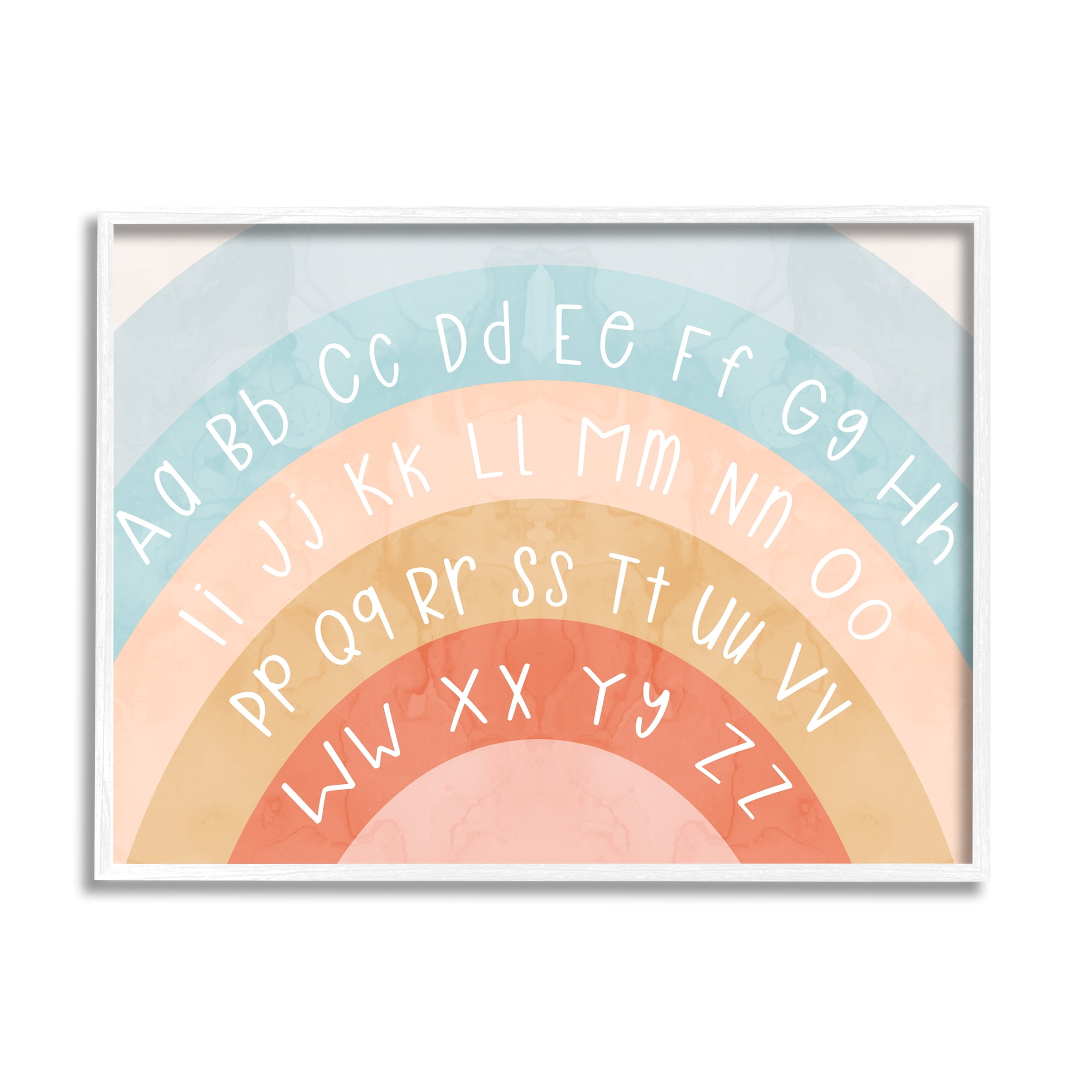 Stupell Industries Pastel Rainbow Alphabet Landscape Painting White Framed Art Print Wall Art, 20 x 16