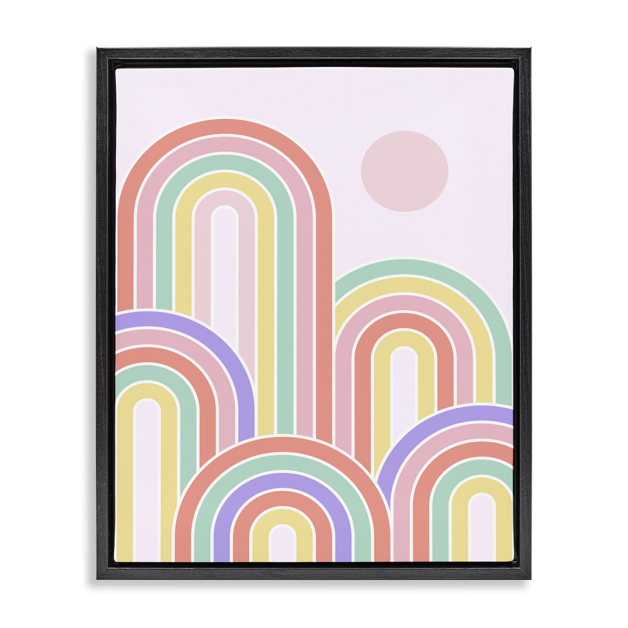 Stupell Industries Pastel Rainbow Arches Abstract Painting Black Floater Framed Canvas Art Print Wall Art, 25 x 31