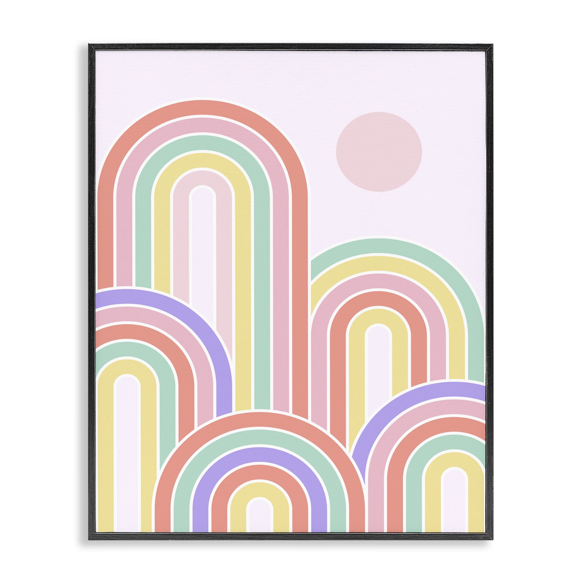 Stupell Industries Pastel Rainbow Arches Abstract Painting Black Framed Art Print Wall Art, 24 x 30