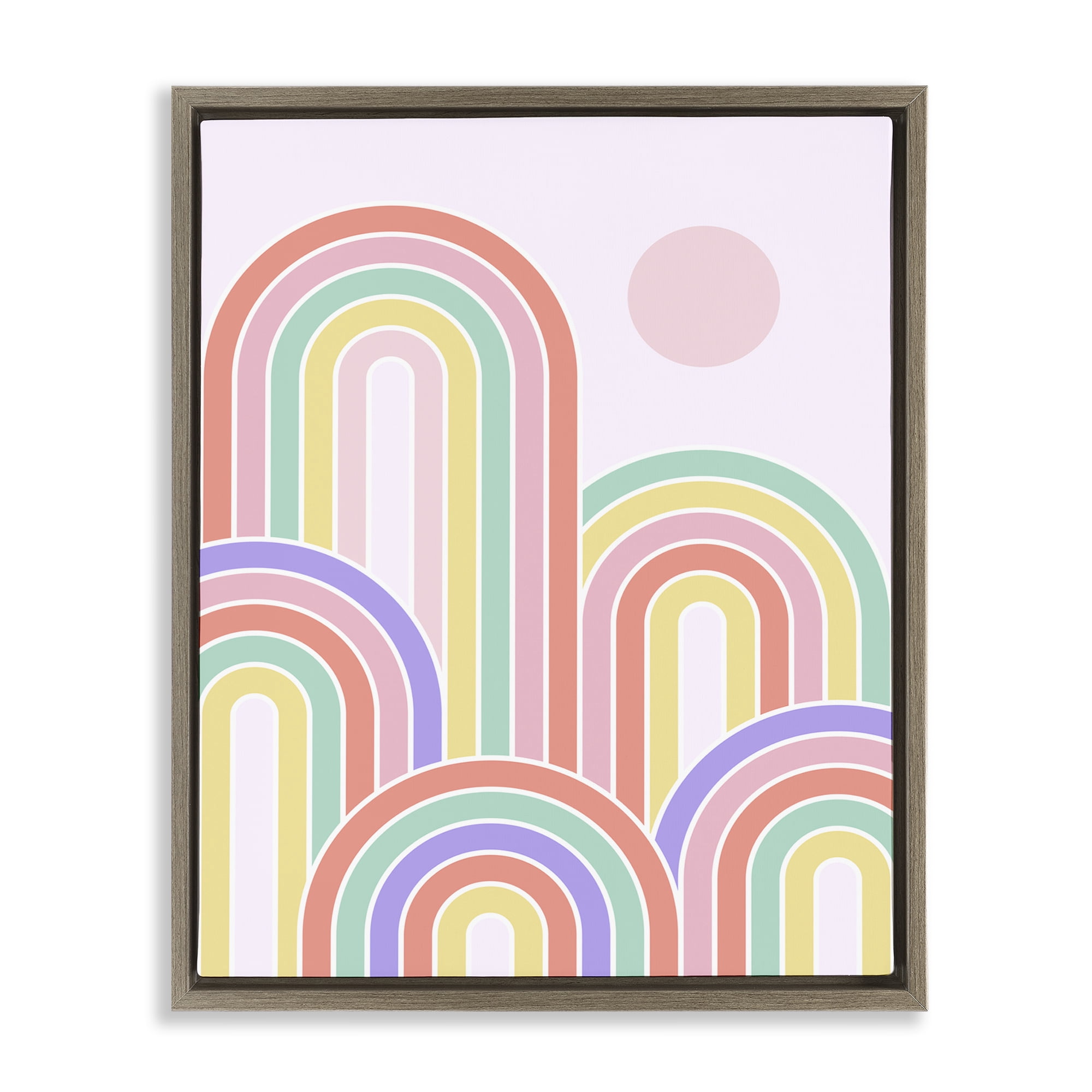 Stupell Industries Pastel Rainbow Arches Abstract Painting Brown Floater Framed Canvas Art Print Wall Art, 17 x 21