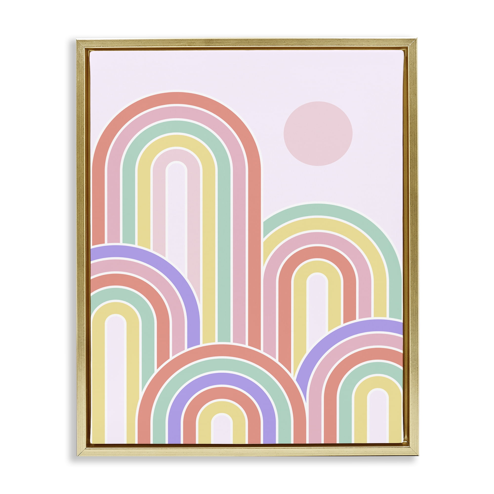 Stupell Industries Pastel Rainbow Arches Abstract Painting Gold Floater Framed Canvas Art Print Wall Art, 25 x 31