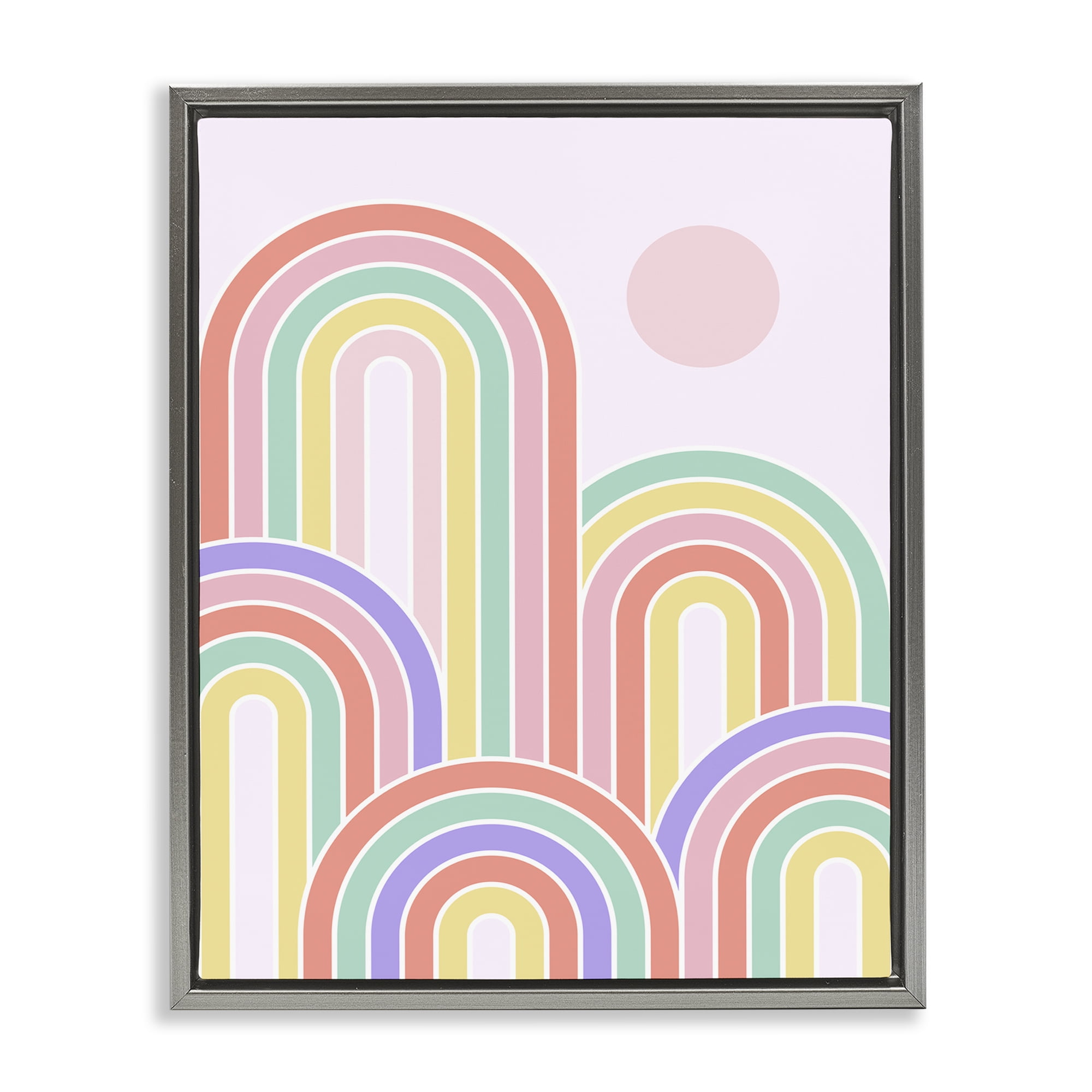 Stupell Industries Pastel Rainbow Arches Abstract Painting Gray Floater Framed Canvas Art Print Wall Art, 17 x 21
