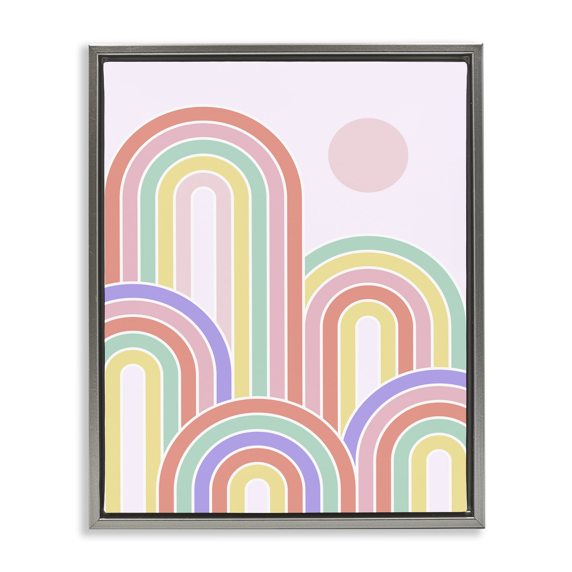 Stupell Industries Pastel Rainbow Arches Abstract Painting Gray Floater Framed Canvas Art Print Wall Art, 25 x 31