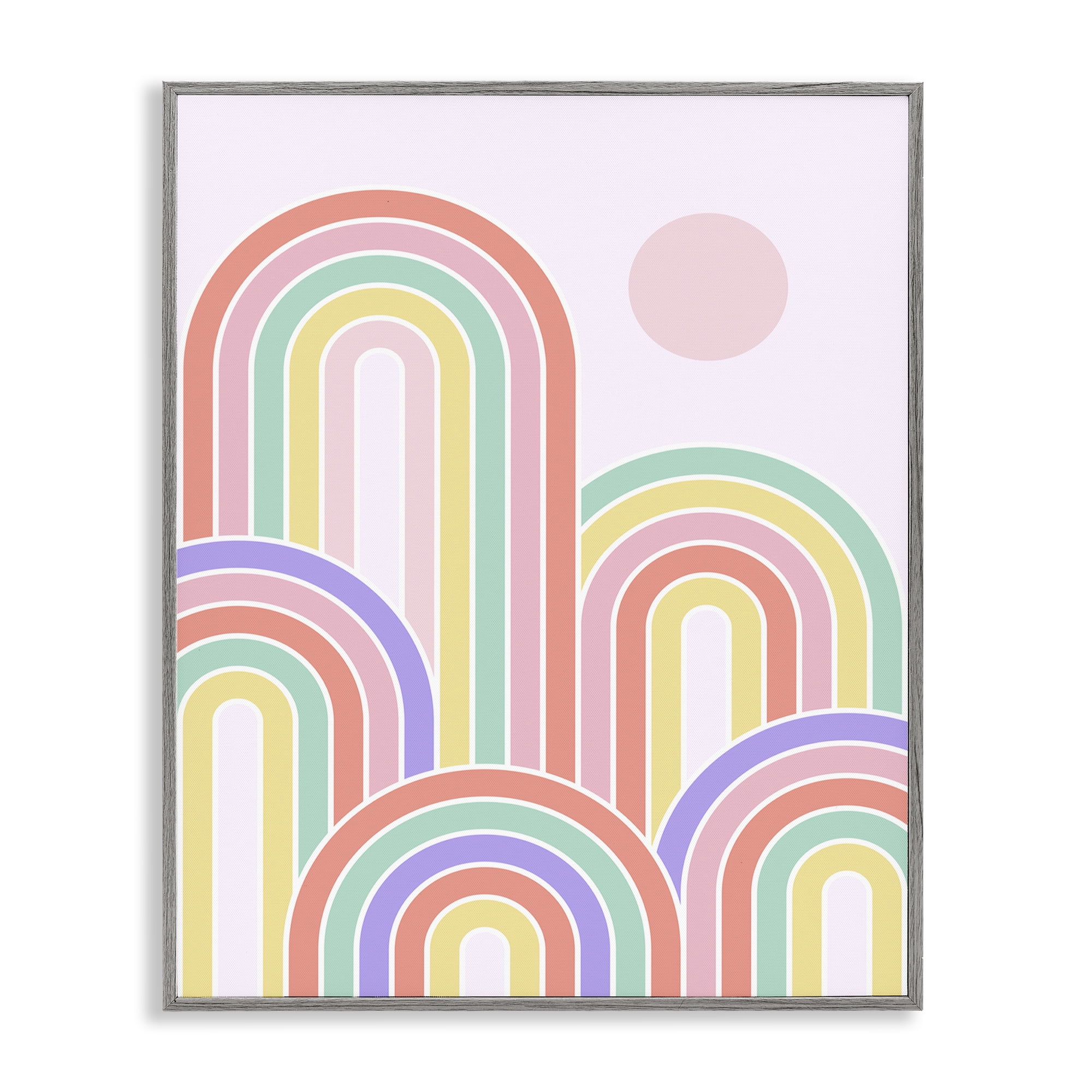Stupell Industries Pastel Rainbow Arches Abstract Painting Gray Framed Art Print Wall Art, 16 x 20