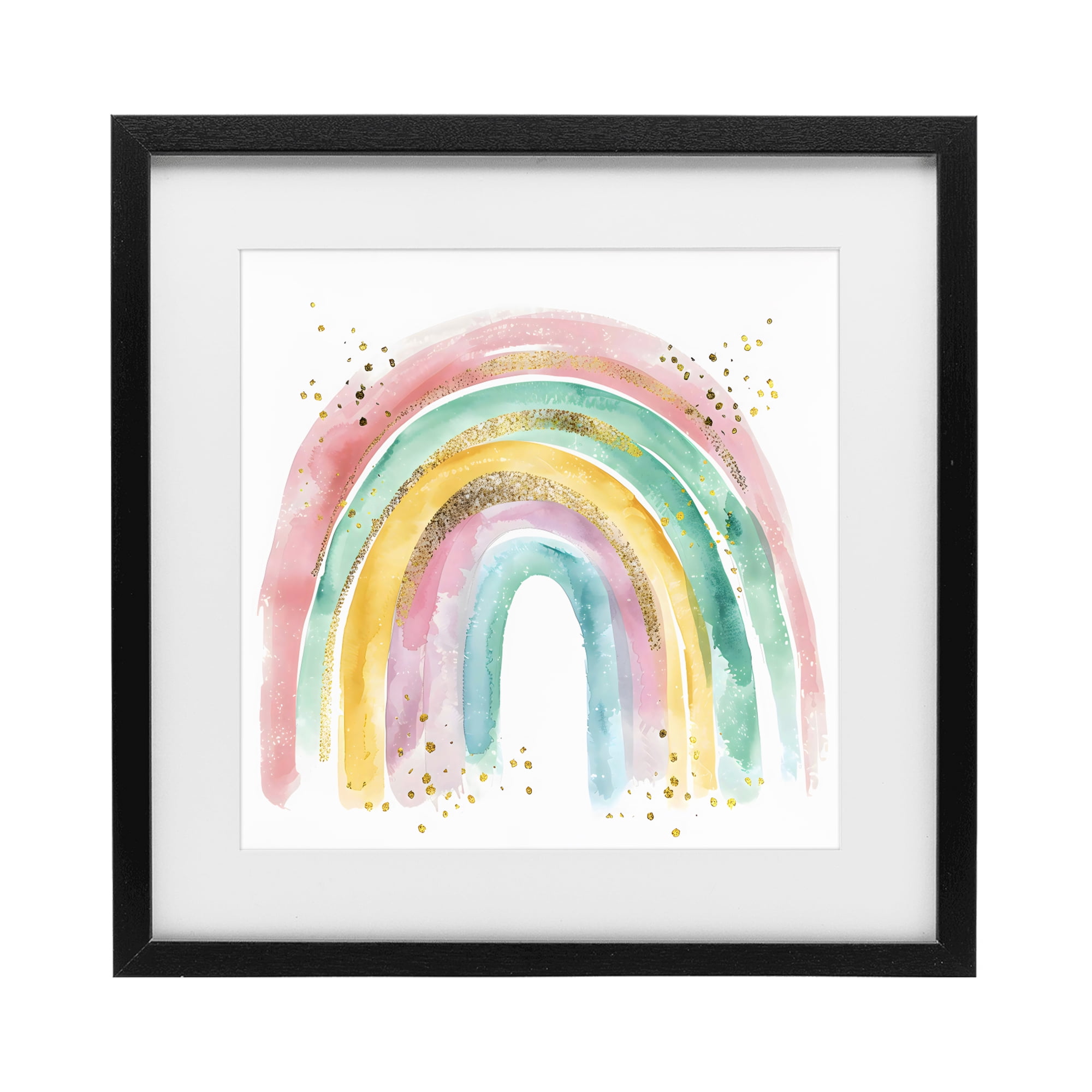 Stupell Industries Pastel Rainbow with Gold Accents Black Framed Print Under Glass, design by Creative Studio