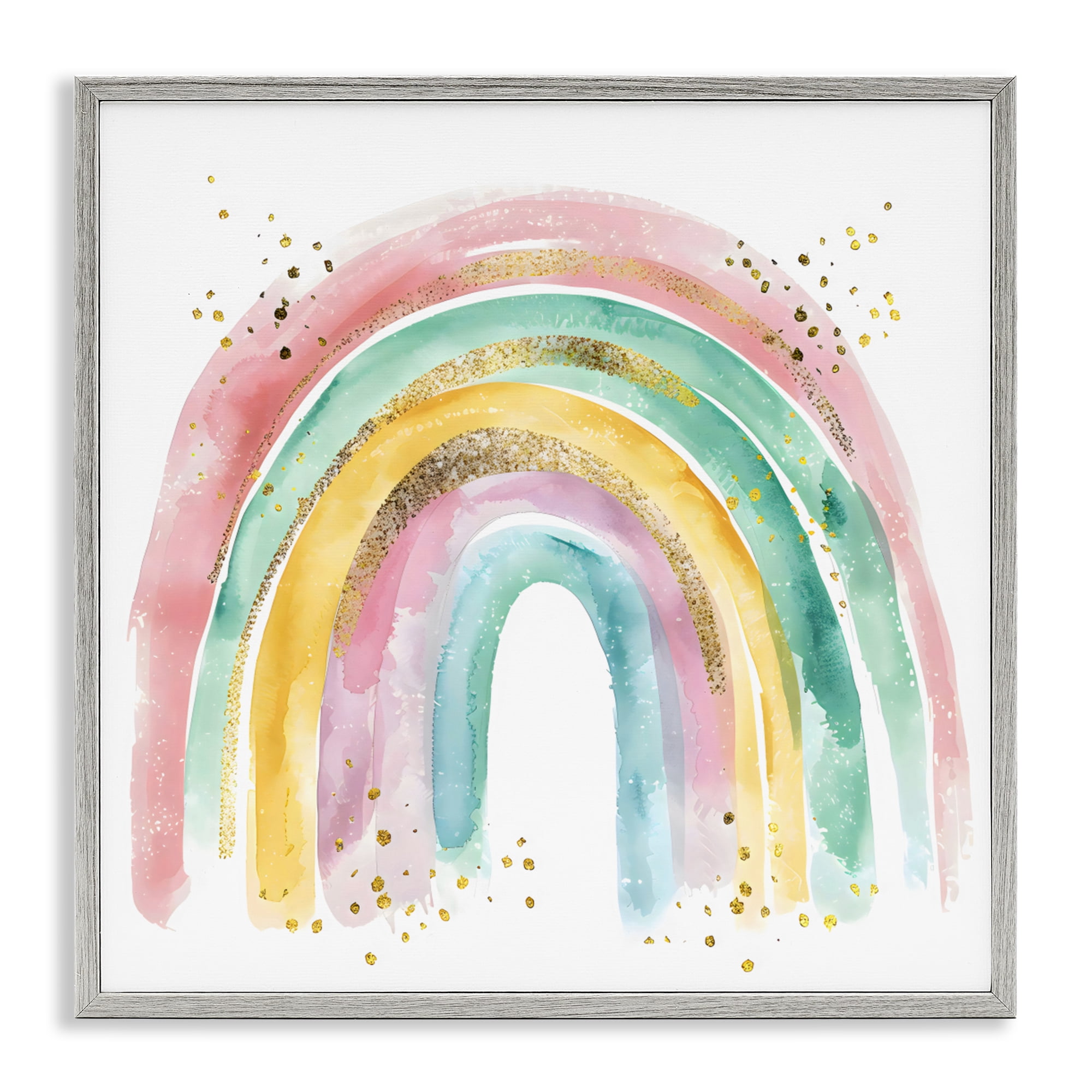 Stupell Industries Pastel Rainbow with Gold Accents Gray Framed Giclee Art, design by Creative Studio