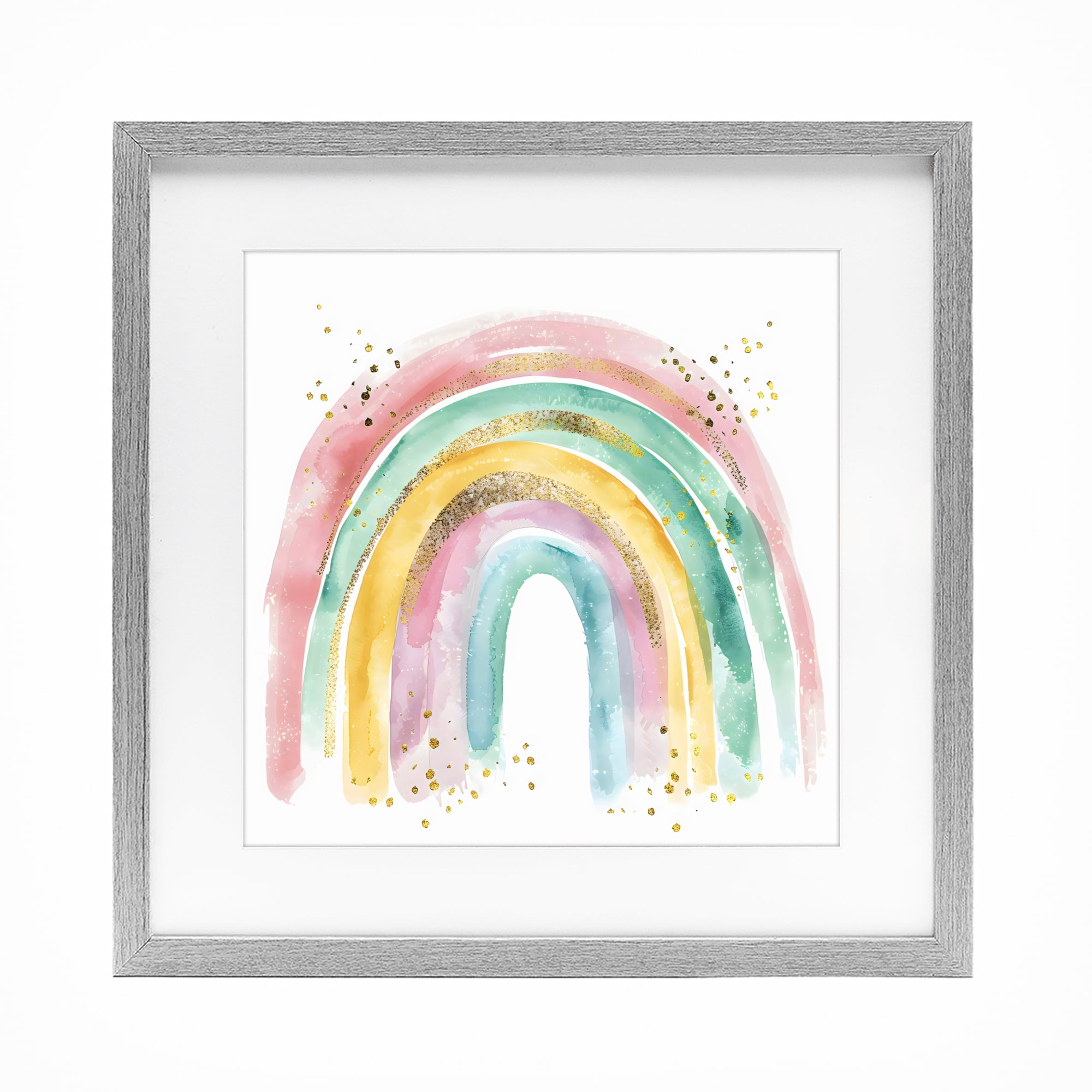 Stupell Industries Pastel Rainbow with Gold Accents Gray Framed Print Under Glass, design by Creative Studio