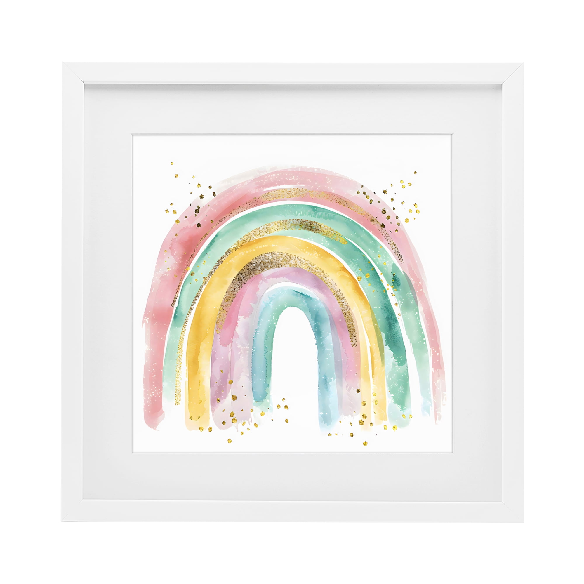 Stupell Industries Pastel Rainbow with Gold Accents White Framed Print Under Glass, design by Creative Studio