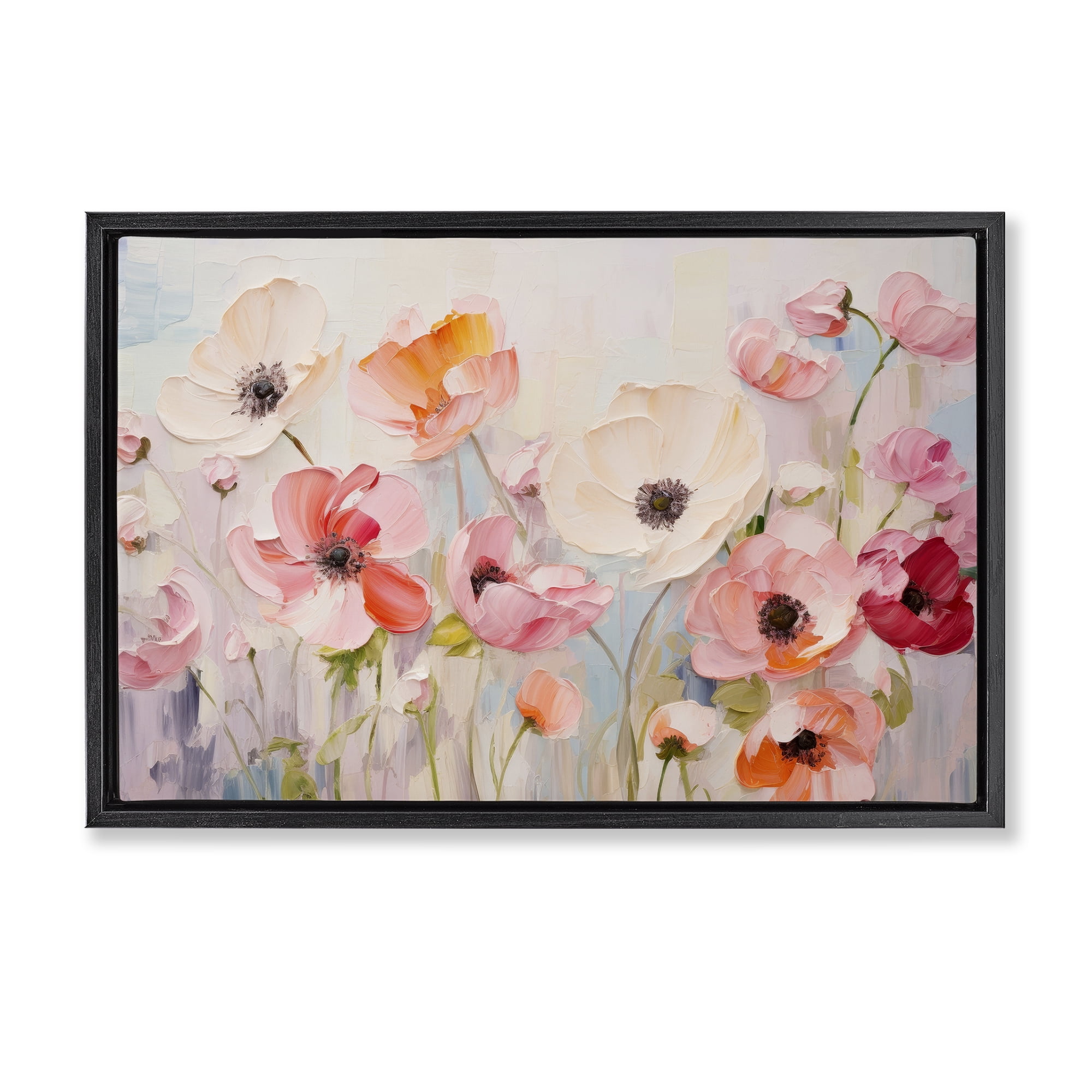 Stupell Industries Pastel Ranunculus Blooms Plants & Flowers Painting Black Floater Framed Canvas Art Print Wall Art, 25 x 17