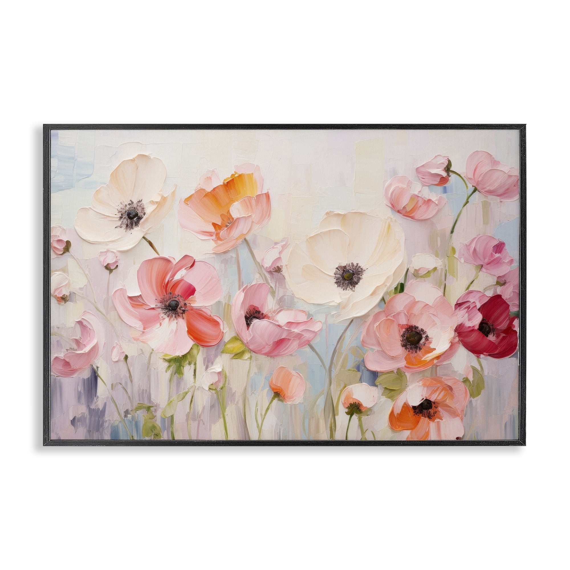 Stupell Industries Pastel Ranunculus Blooms Plants & Flowers Painting Black Framed Art Print Wall Art, 18 x 12