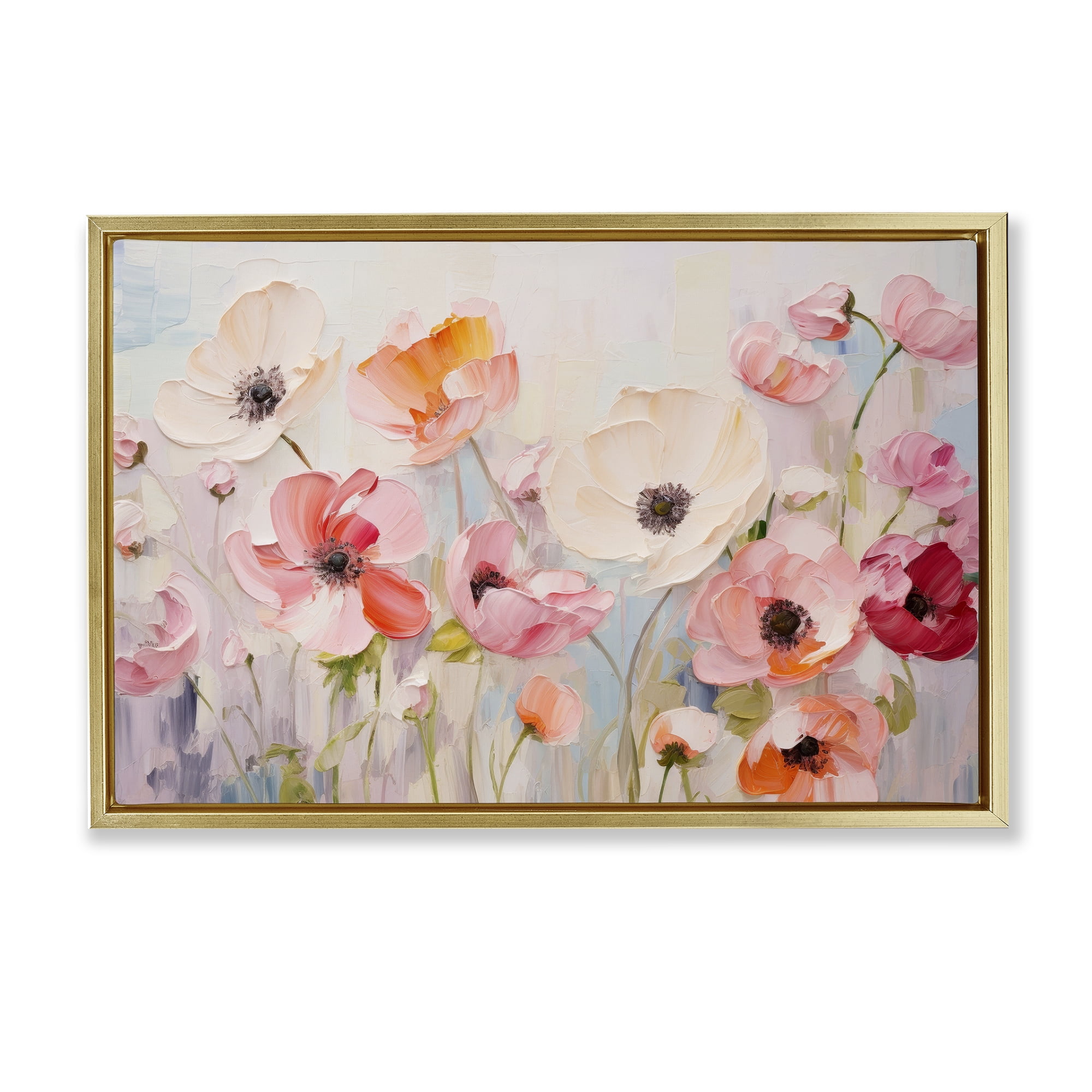 Stupell Industries Pastel Ranunculus Blooms Plants & Flowers Painting Gold Floater Framed Canvas Art Print Wall Art, 25 x 17