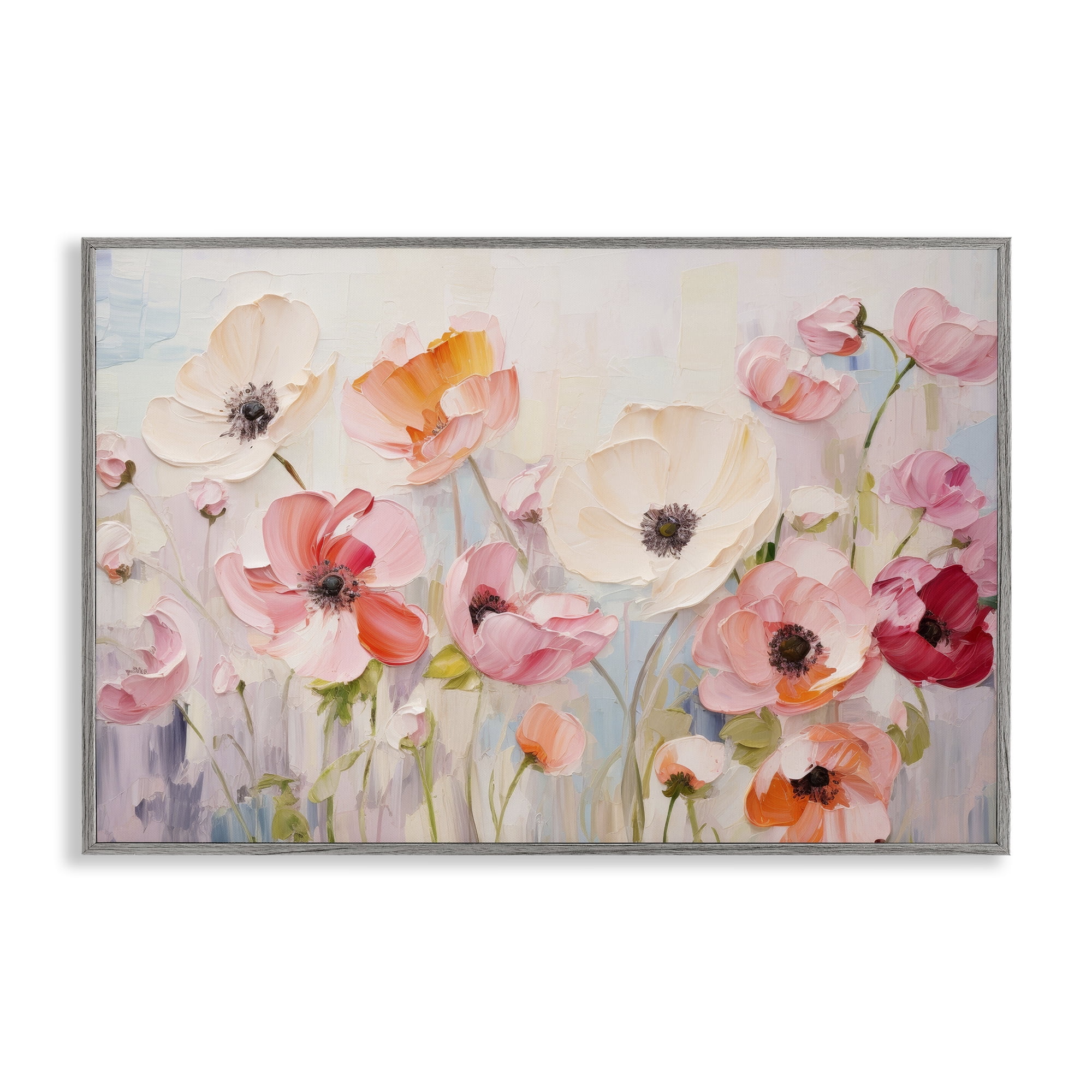 Stupell Industries Pastel Ranunculus Blooms Plants & Flowers Painting Gray Framed Art Print Wall Art, 18 x 12