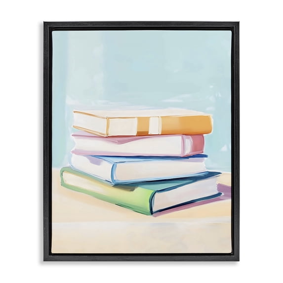Stupell Industries Glam Pastel Reader's Book Stack Black Floating Frame Canvas Art, 25 x 31, by The Prints Vibe