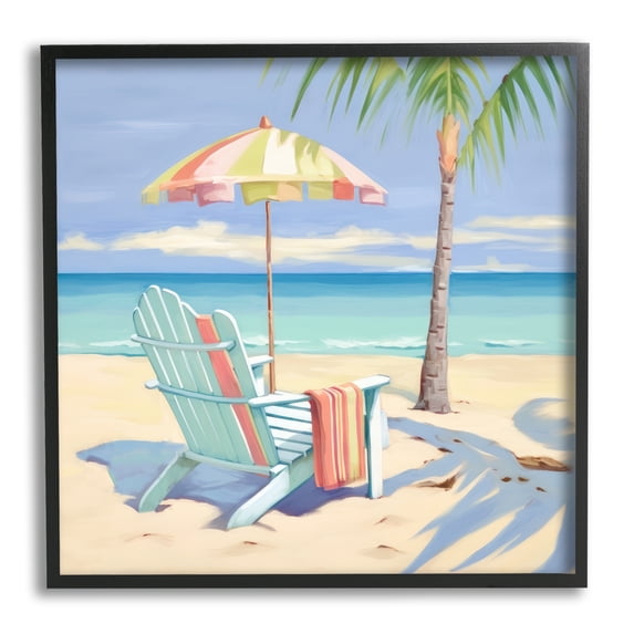 Stupell Industries Pastel Relaxing Beach Landscape Painting Black Framed Art Print Wall Art, 12 x 12