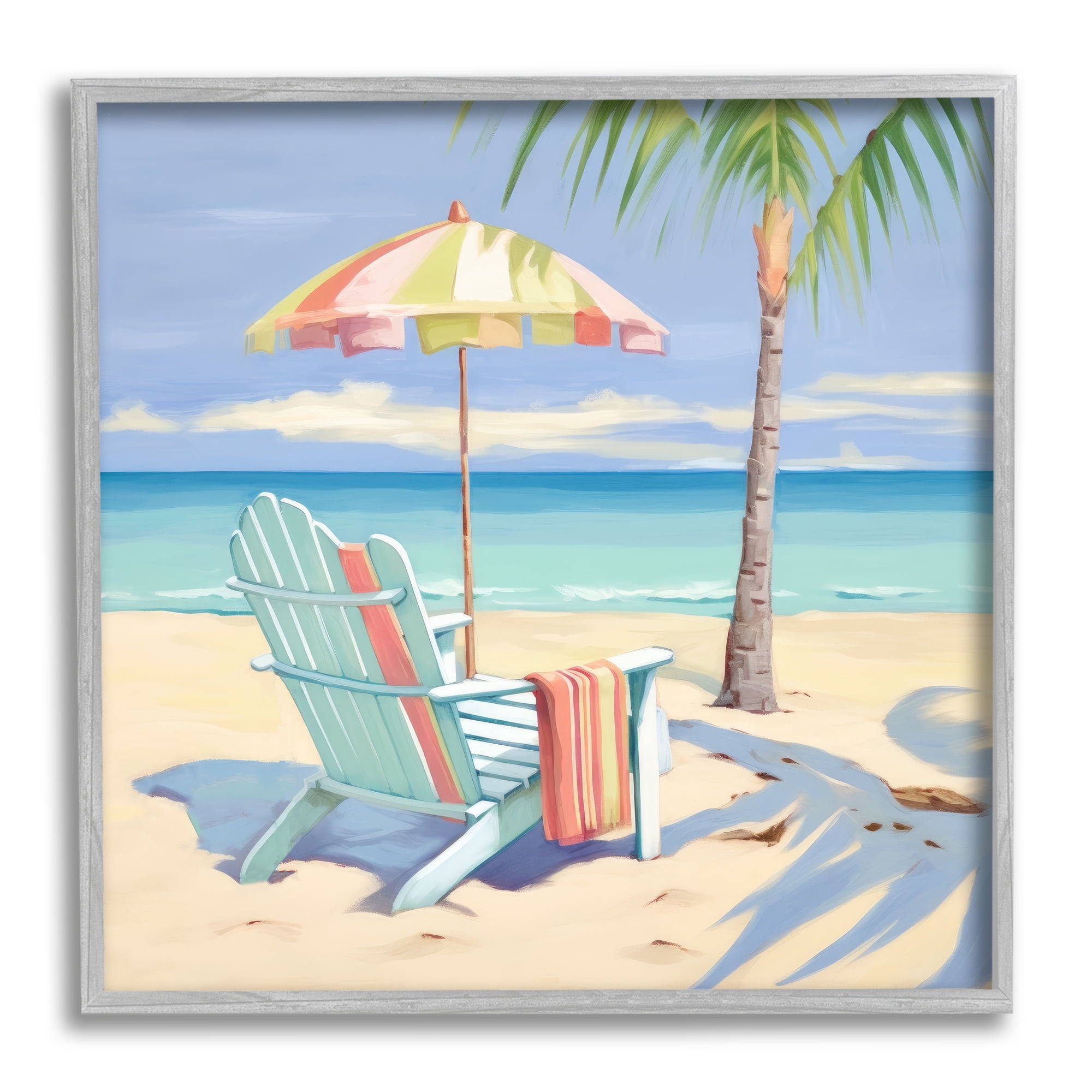 Stupell Industries Pastel Relaxing Beach Landscape Painting Gray Framed Art Print Wall Art, 17 x 17