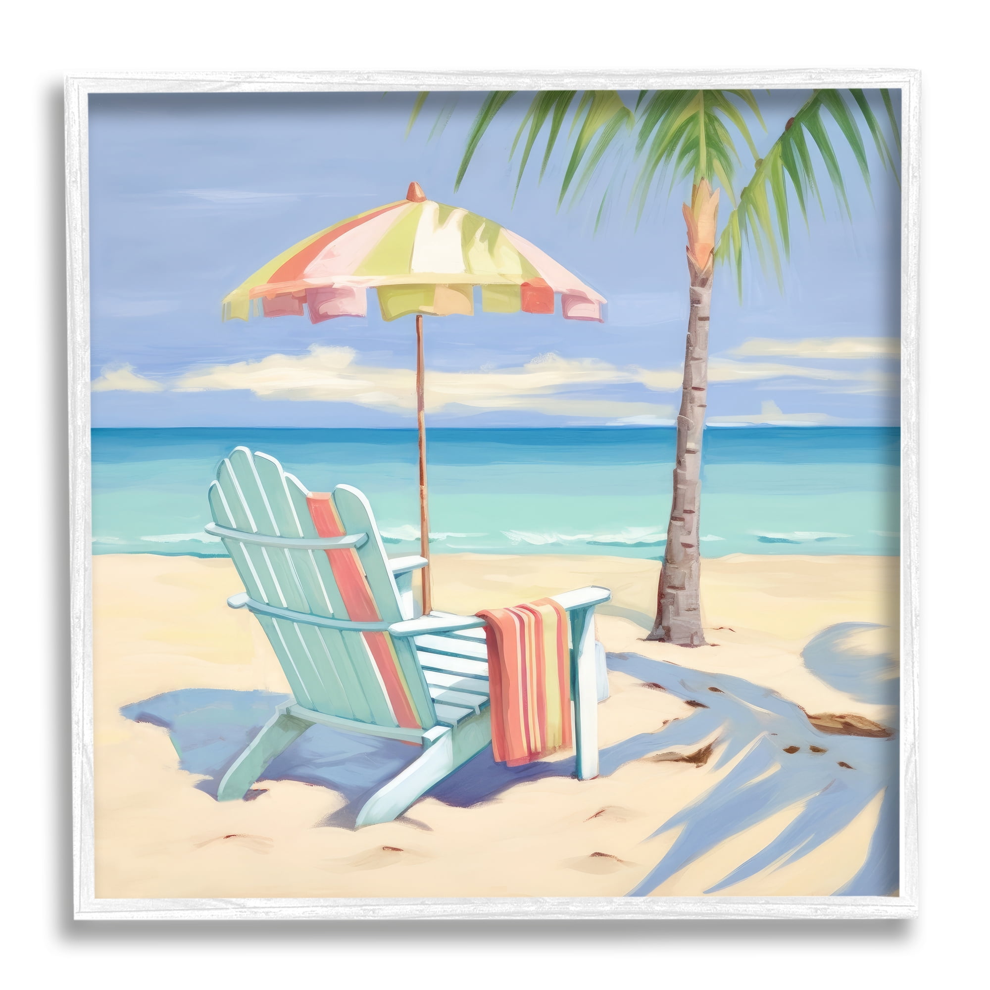 Stupell Industries Pastel Relaxing Beach Landscape Painting White Framed Art Print Wall Art, 24 x 24