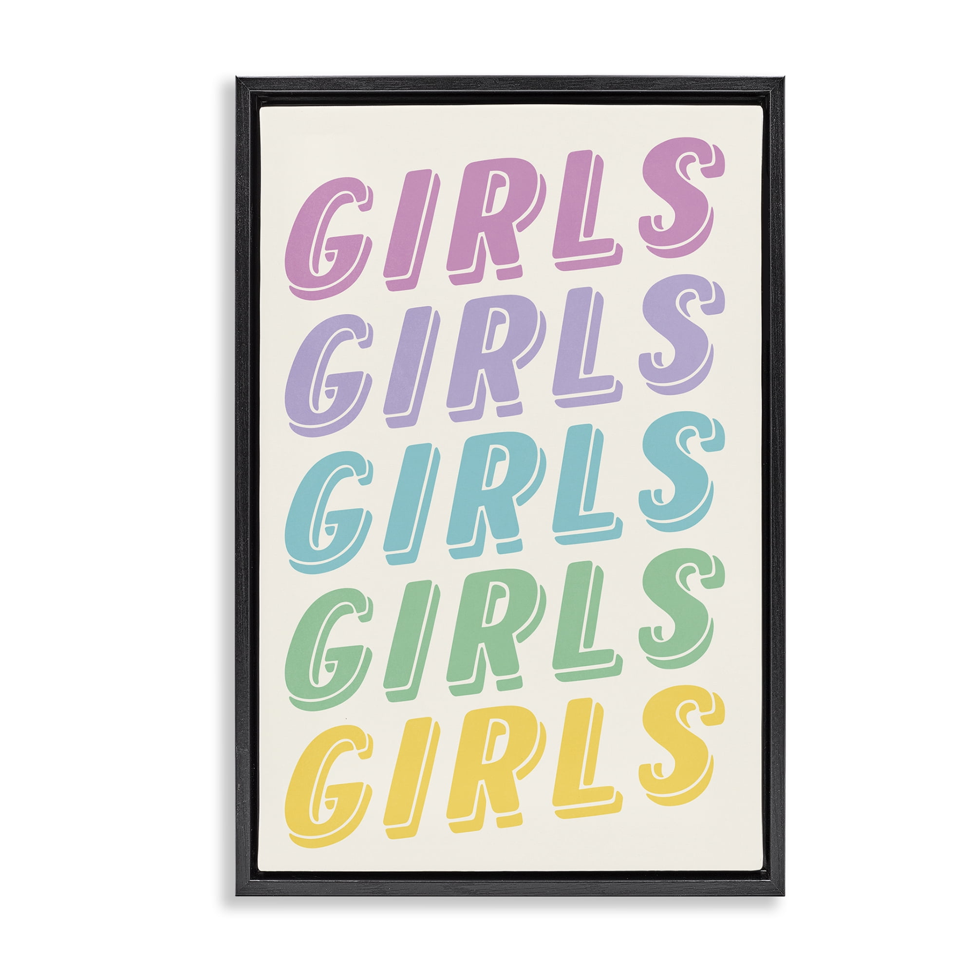 Stupell Industries Pastel Retro Girls Text Text & Numbers Painting Black Floater Framed Canvas Art Print Wall Art, 21 x 31