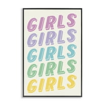 Stupell Industries Pastel Retro Girls Text Text & Numbers Painting Black Framed Art Print Wall Art, 12 x 18