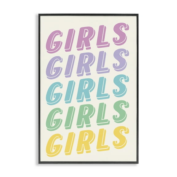 Stupell Industries Pastel Retro Girls Text Text & Numbers Painting Black Framed Art Print Wall Art, 12 x 18