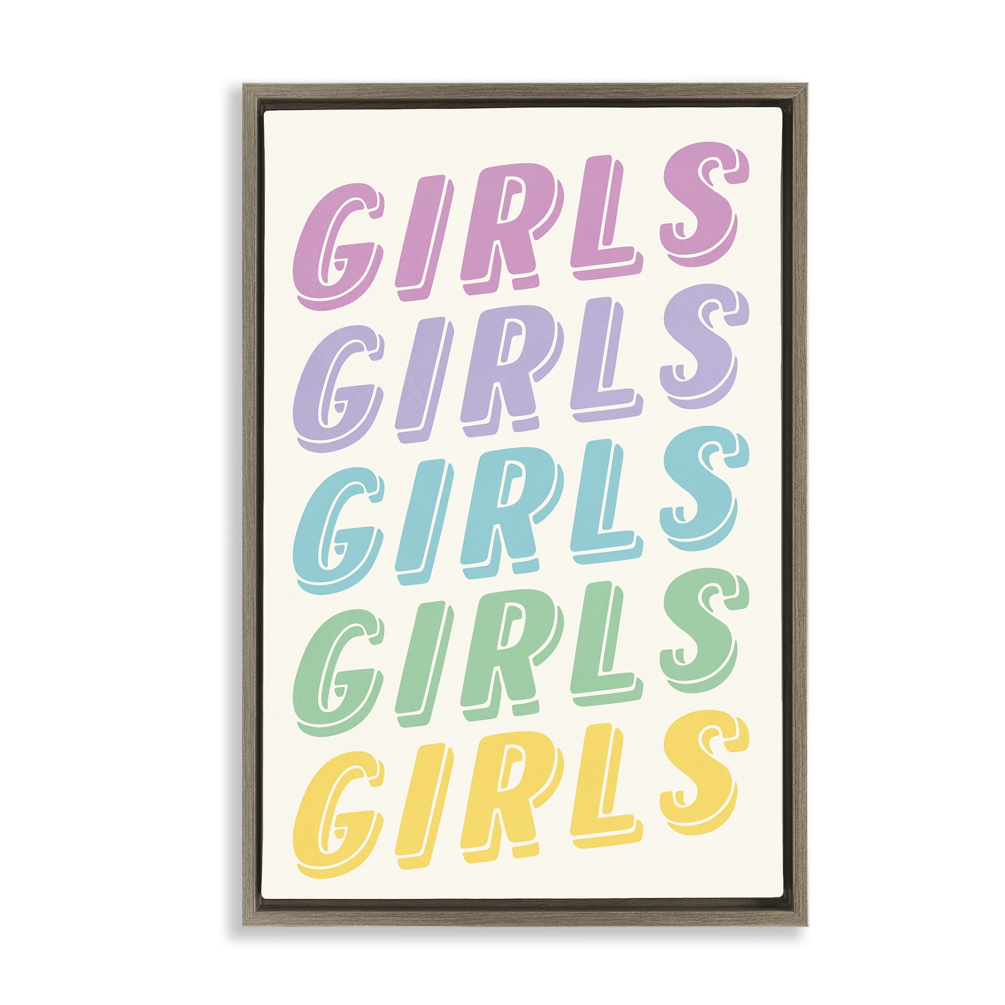 Stupell Industries Pastel Retro Girls Text Text & Numbers Painting Brown Floater Framed Canvas Art Print Wall Art, 17 x 25