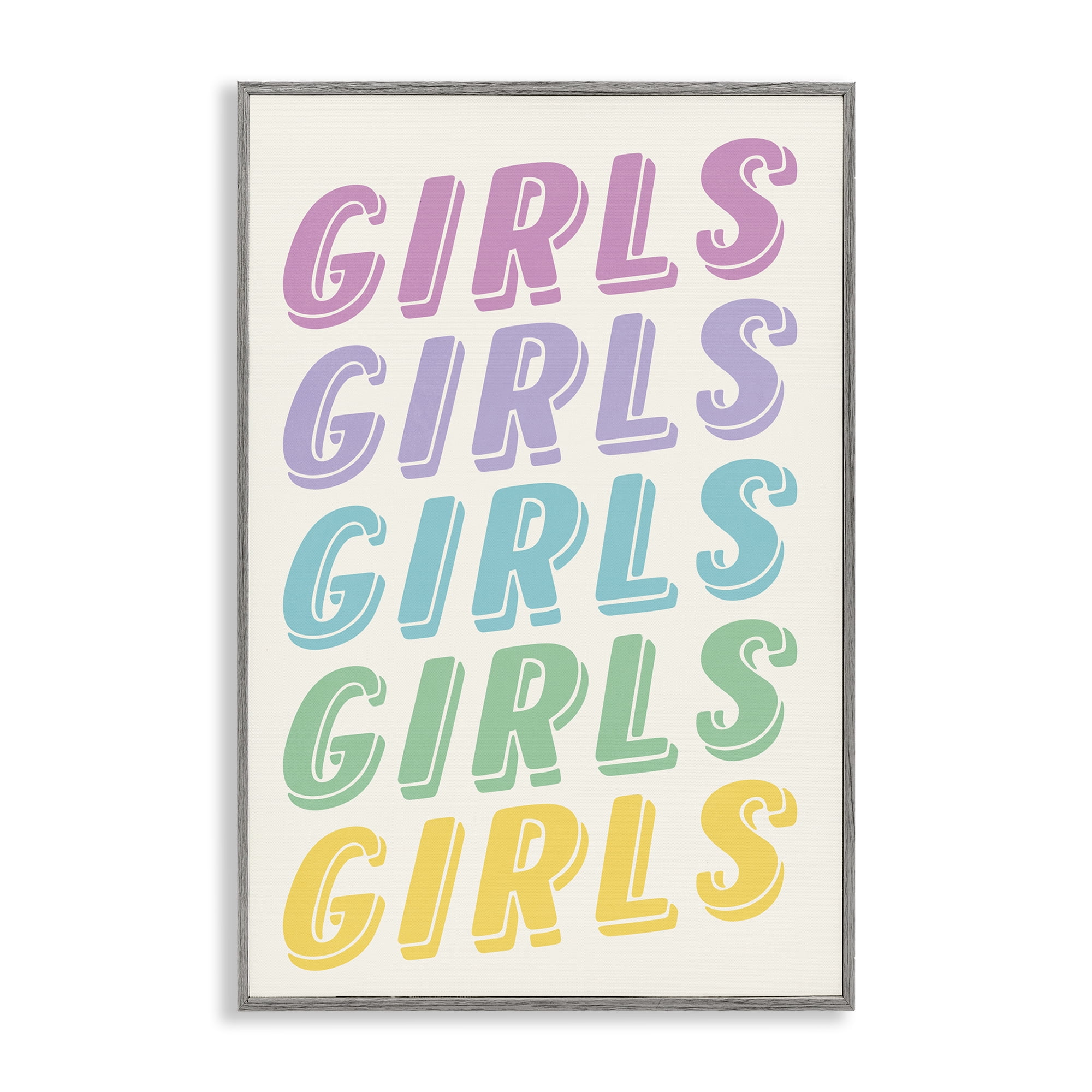 Stupell Industries Pastel Retro Girls Text Text & Numbers Painting Gray Framed Art Print Wall Art, 16 x 24