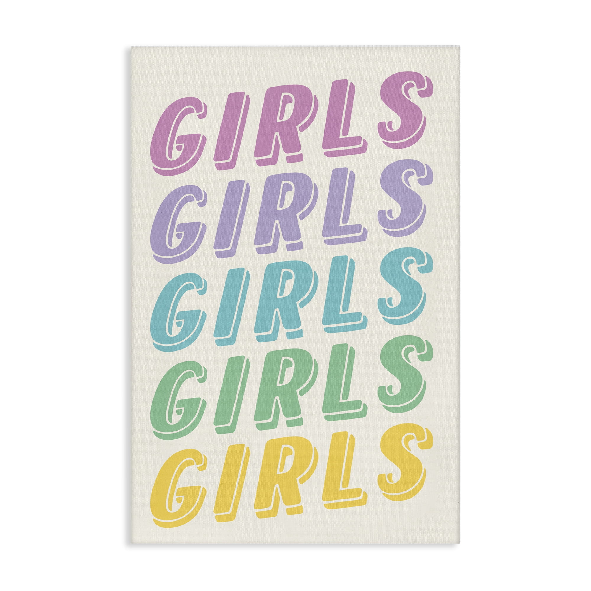 Stupell Industries Pastel Retro Girls Text Text & Numbers Painting Wrapped Canvas Art Print Wall Art, 24 x 36