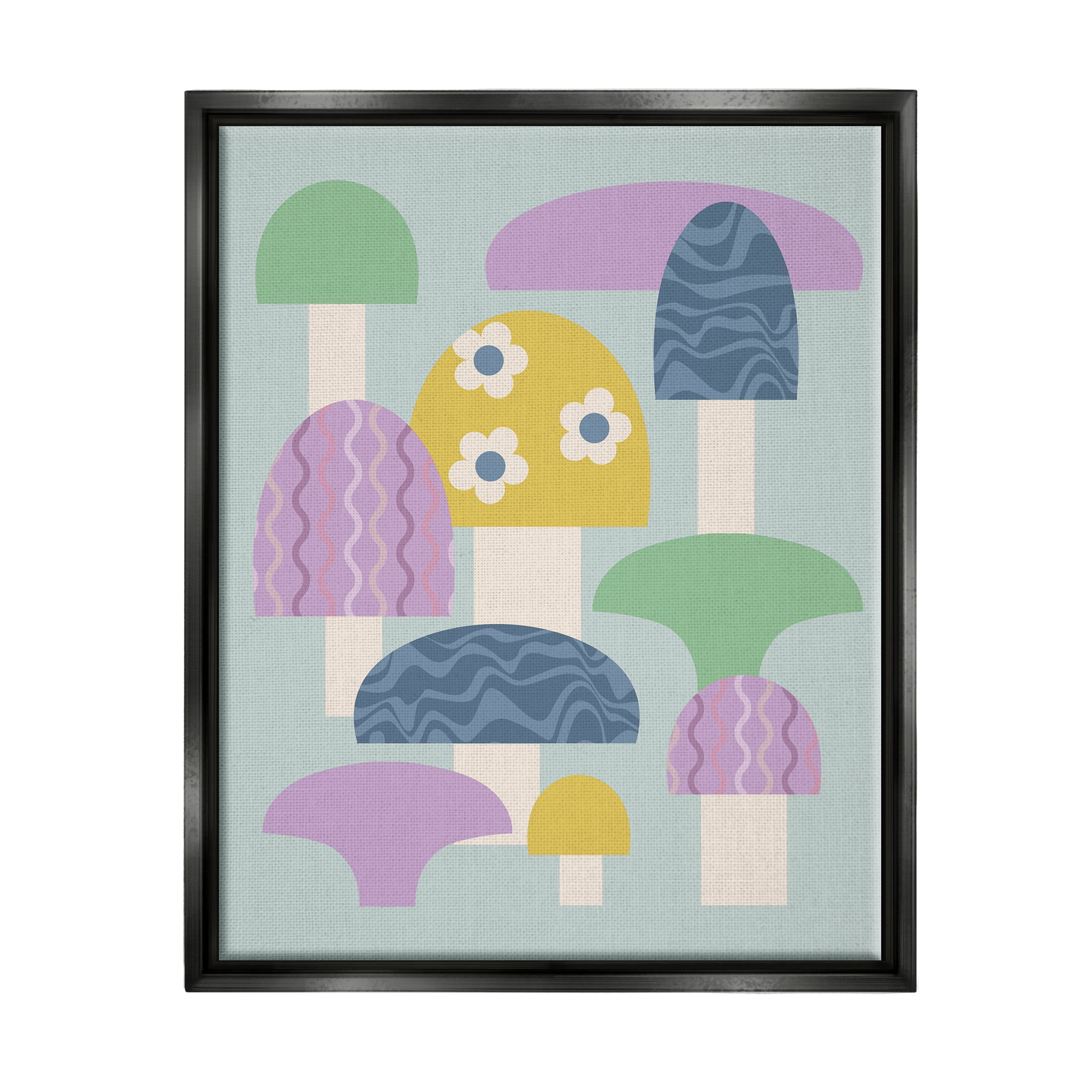 Stupell Industries Pastel Retro Mushrooms Botanical & Floral Painting Black Floater Framed Canvas Art Print Wall Art, 25 x 31