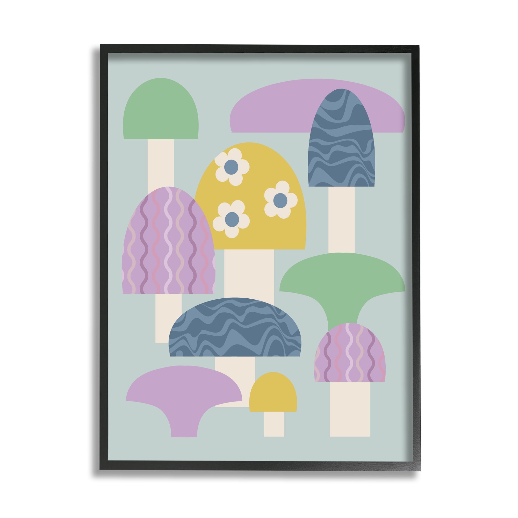 Stupell Industries Pastel Retro Mushrooms Botanical & Floral Painting Black Framed Art Print Wall Art, 16 x 20